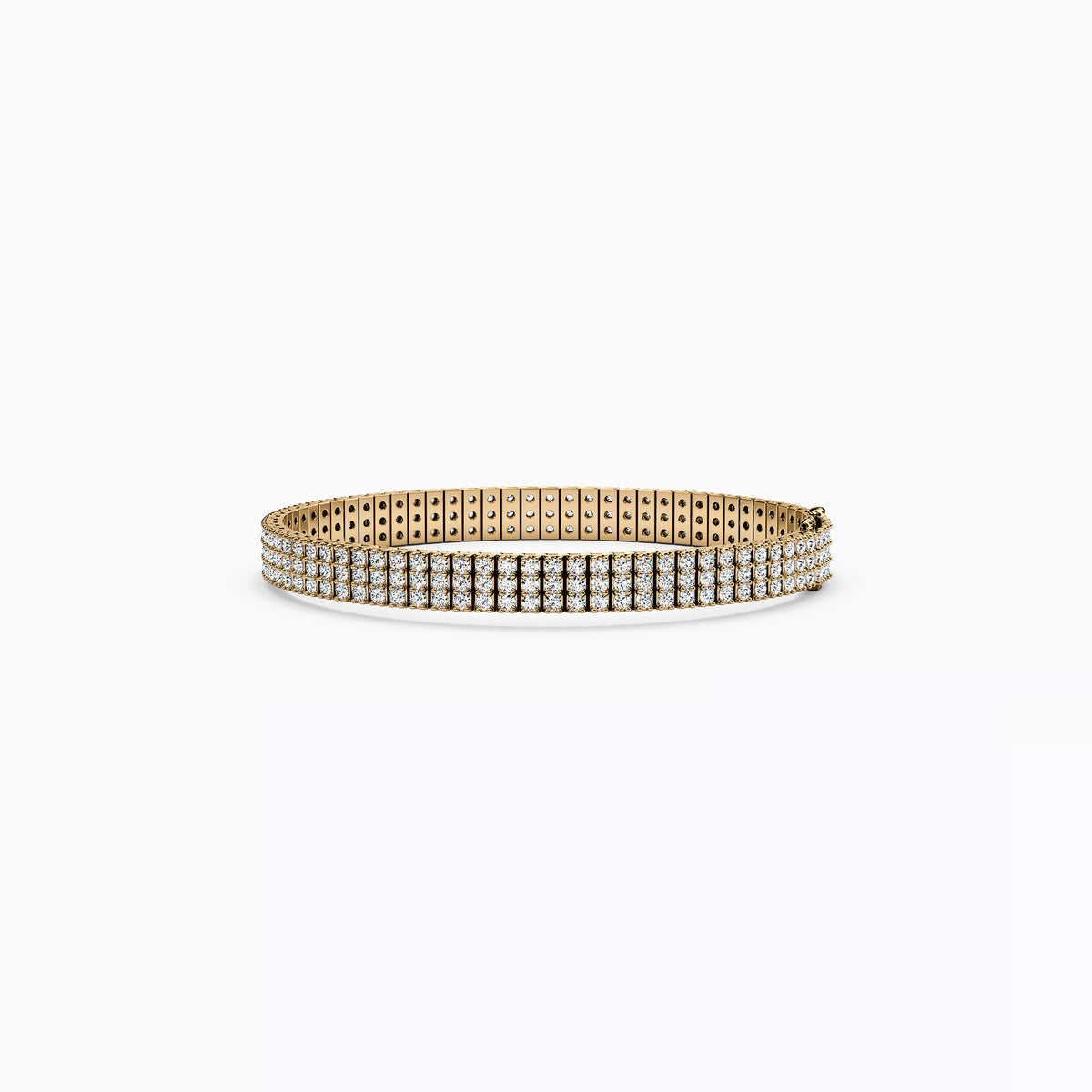 Bracelet tennis à trois rangs de griffes partagées en or 14 carats avec diamants