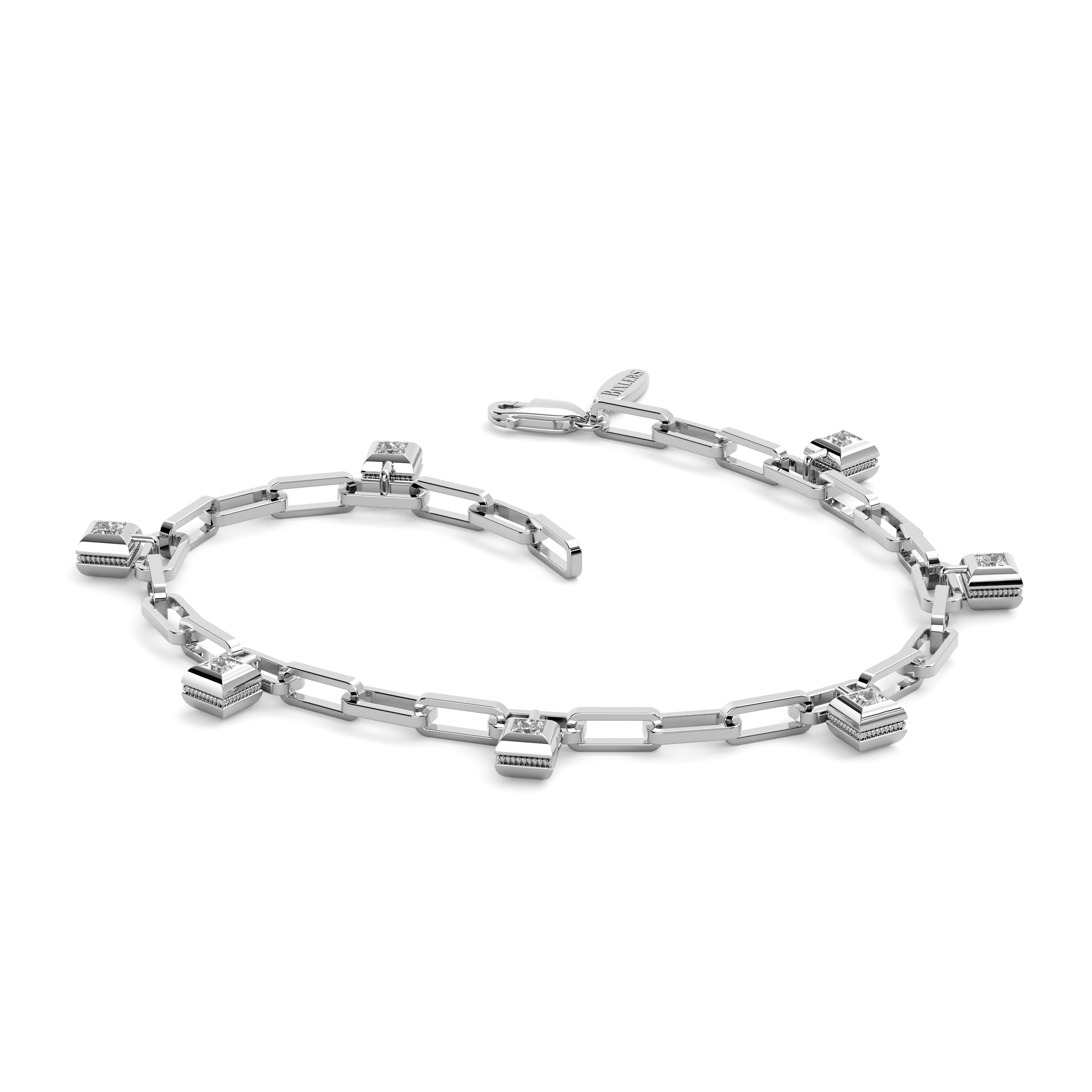 Bracelet à breloques en forme de trombone | Platine et diamants