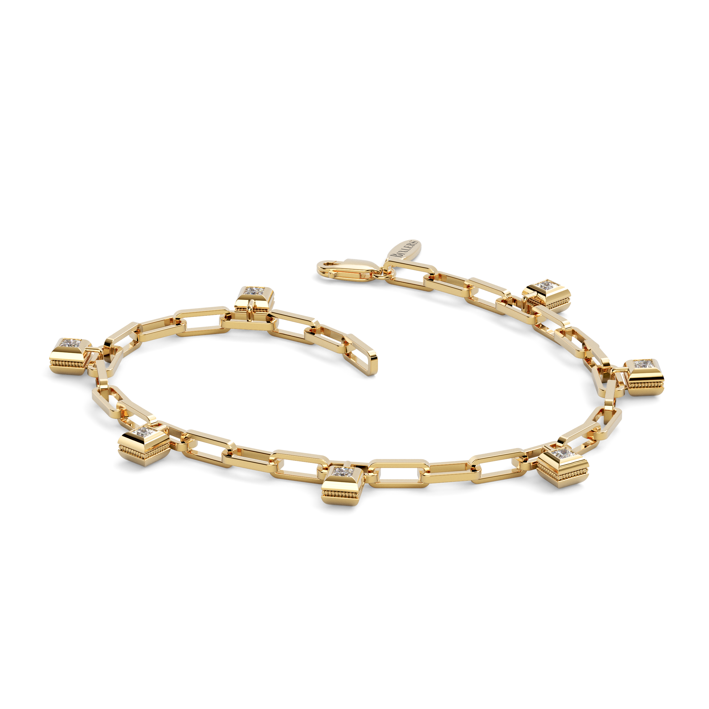 Bracelet à breloques en forme de trombone | Or jaune 18 carats et diamants