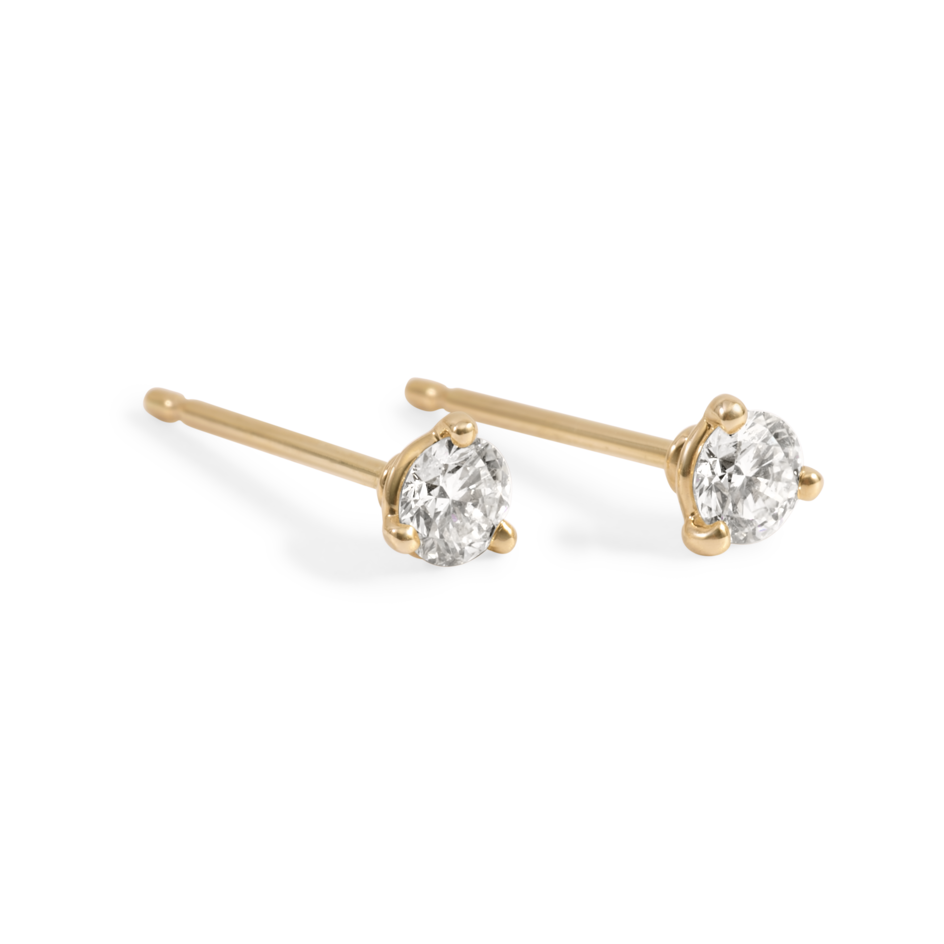 Boucles d'oreilles solitaire diamant rond à 3 griffes | Or 14 carats