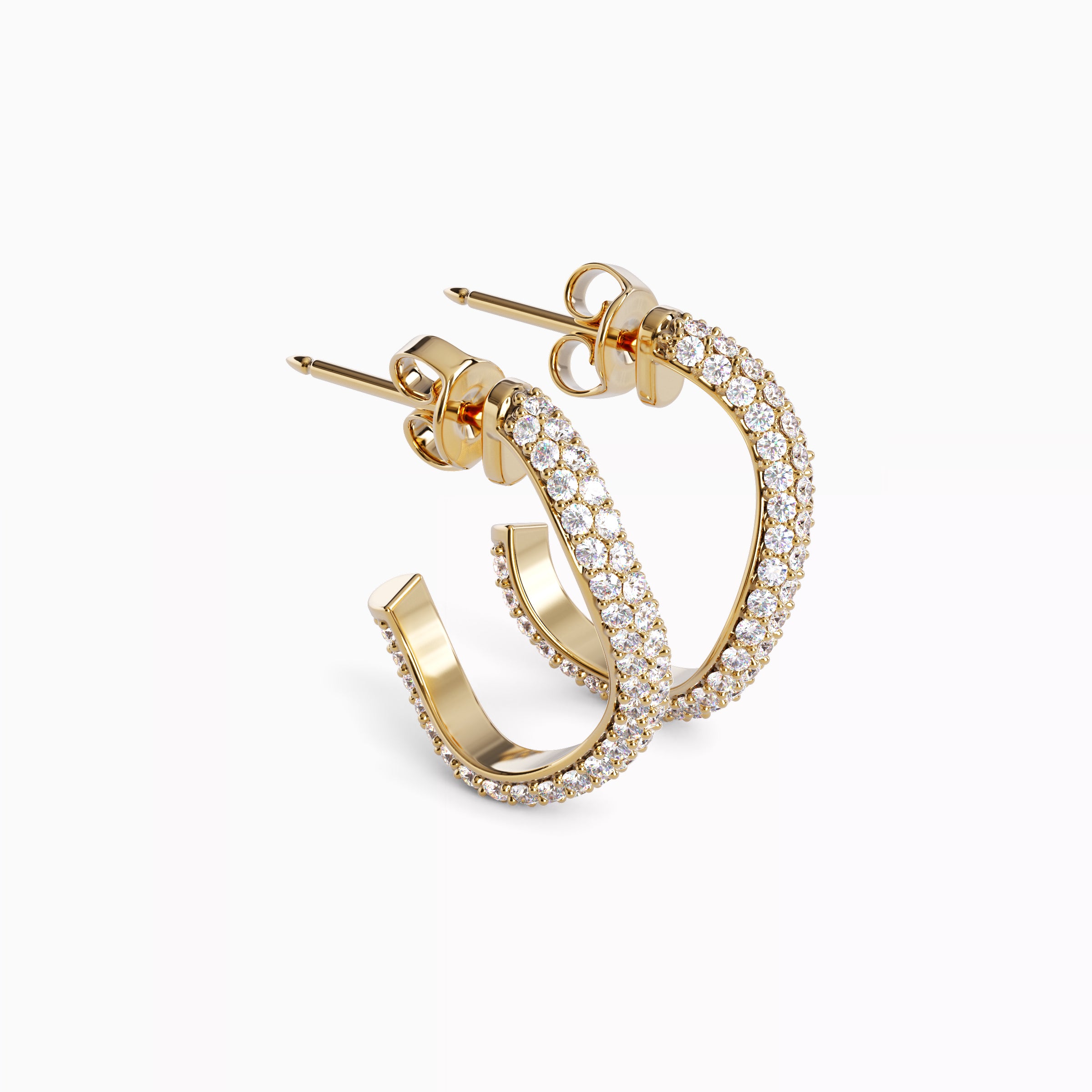 Boucles d'oreilles créoles ouvertes serties de diamants | Or 18 carats