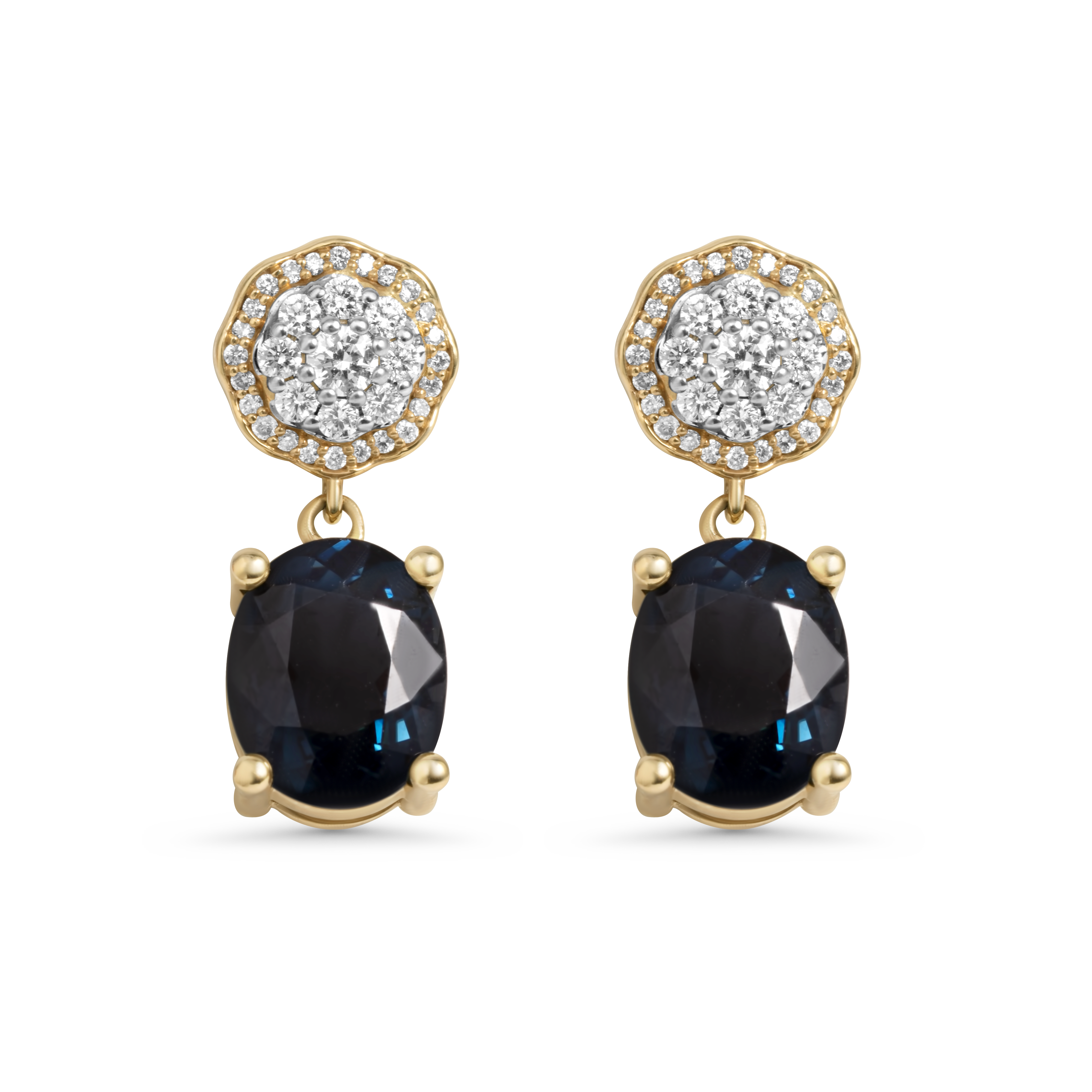 Bluish Grey Green Tourmaline & Diamond Earrings | 14K Gold