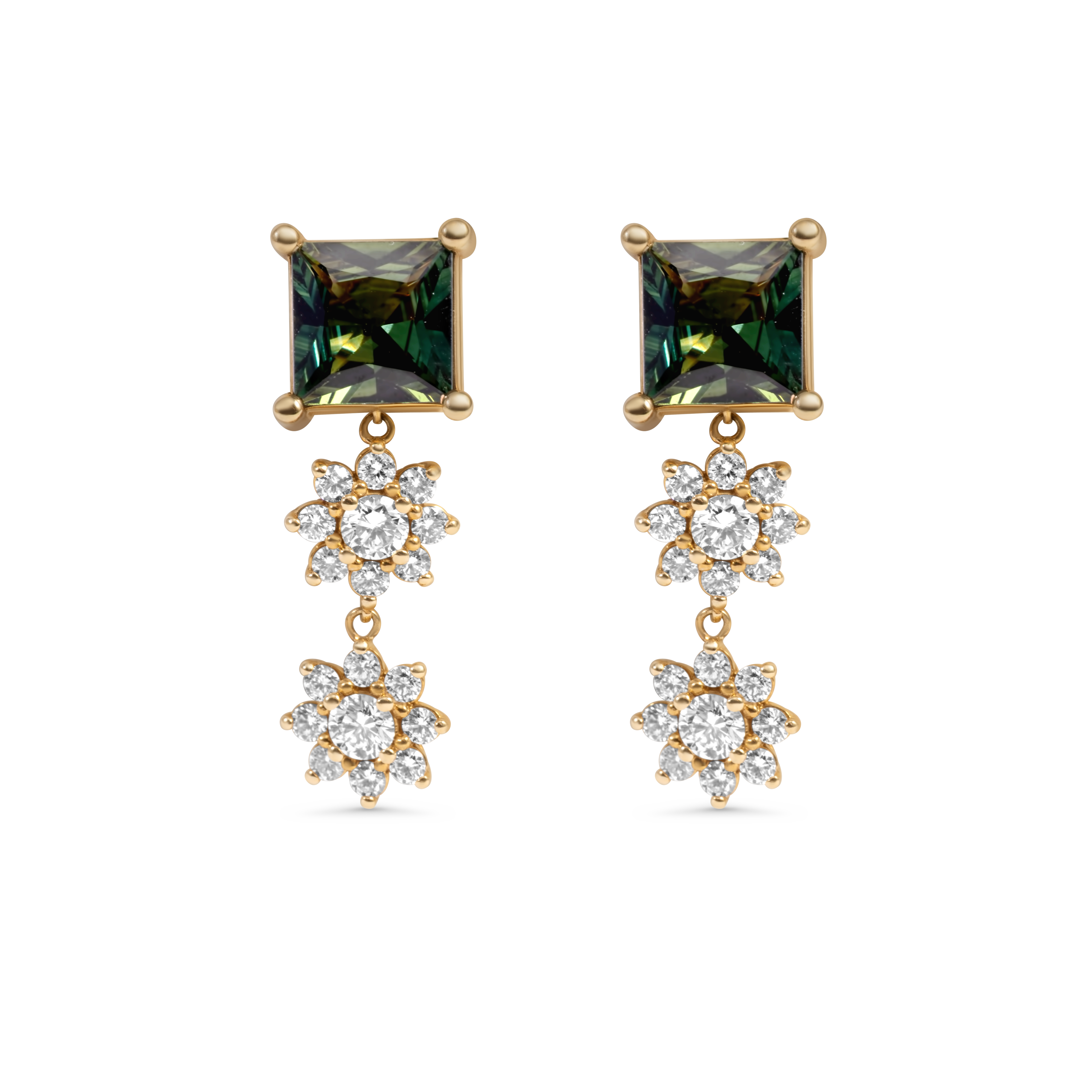 Green Sapphire & Diamond Earrings | 14K Gold