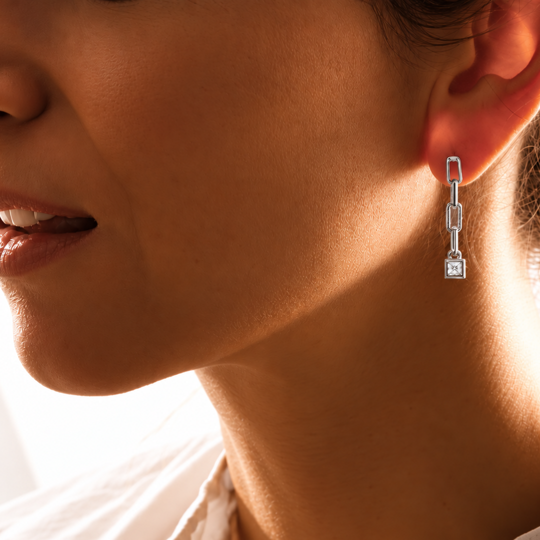 Diamond paperclip drop earrings | Platinum