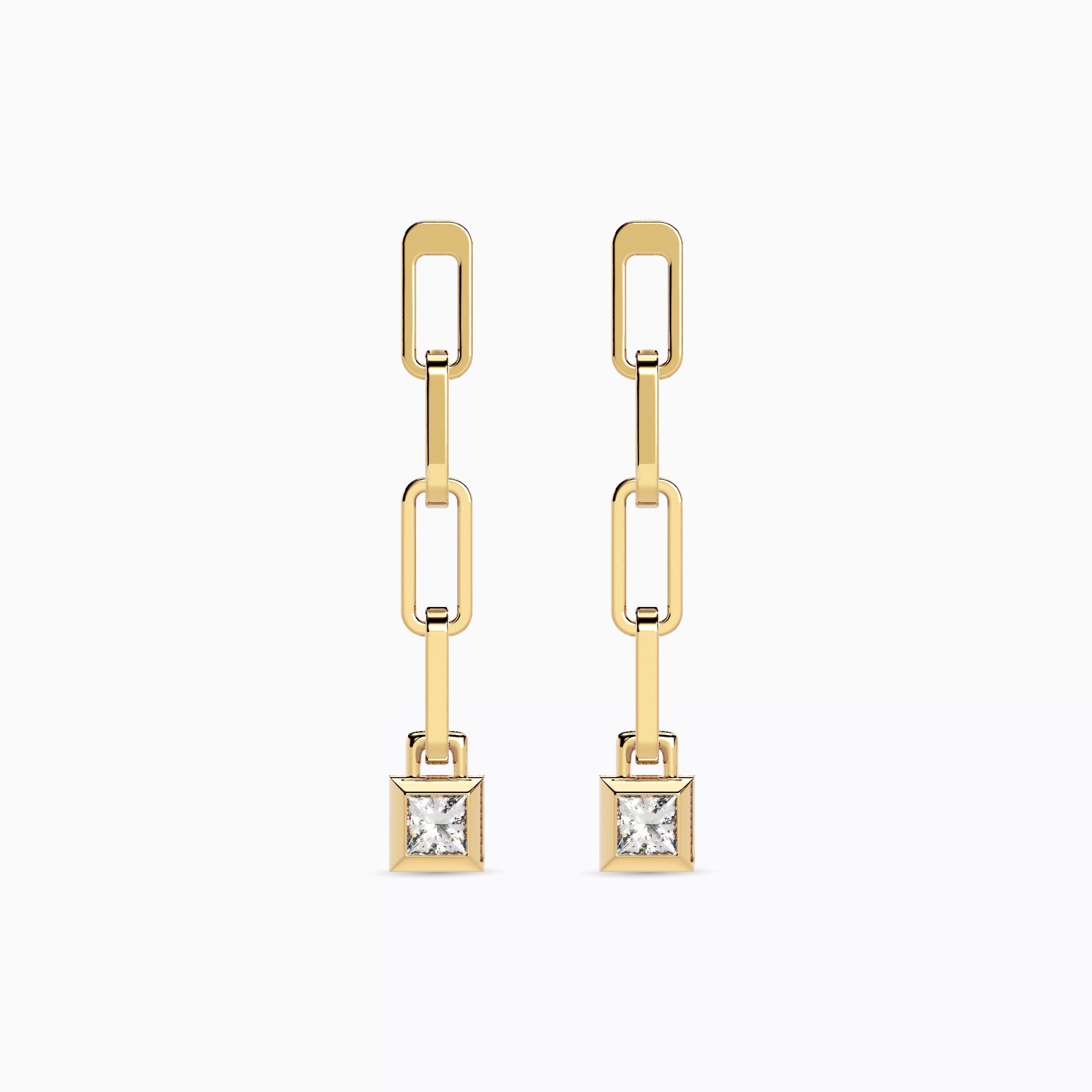 Boucles d'oreilles pendantes en forme de trombone serties de diamants | Or 18 carats