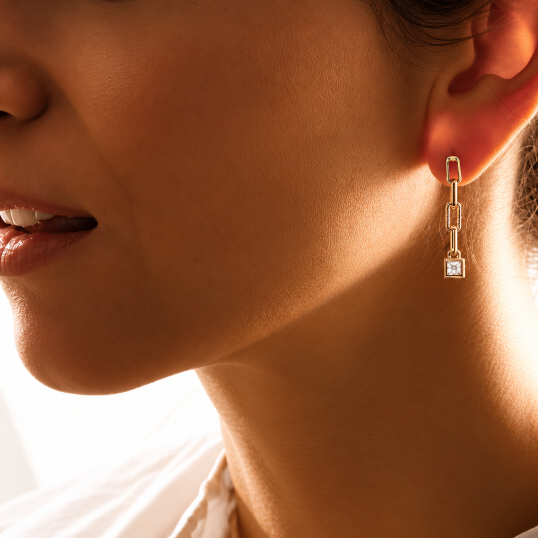 Diamond paperclip drop earrings | 18K Gold