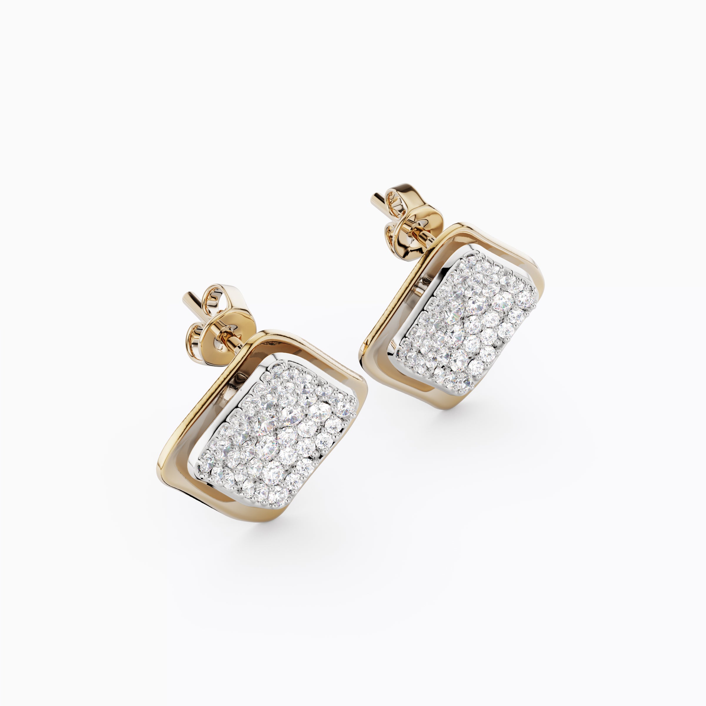 Floating diamond two-tone tiered earrings 18K Gold | Platinum