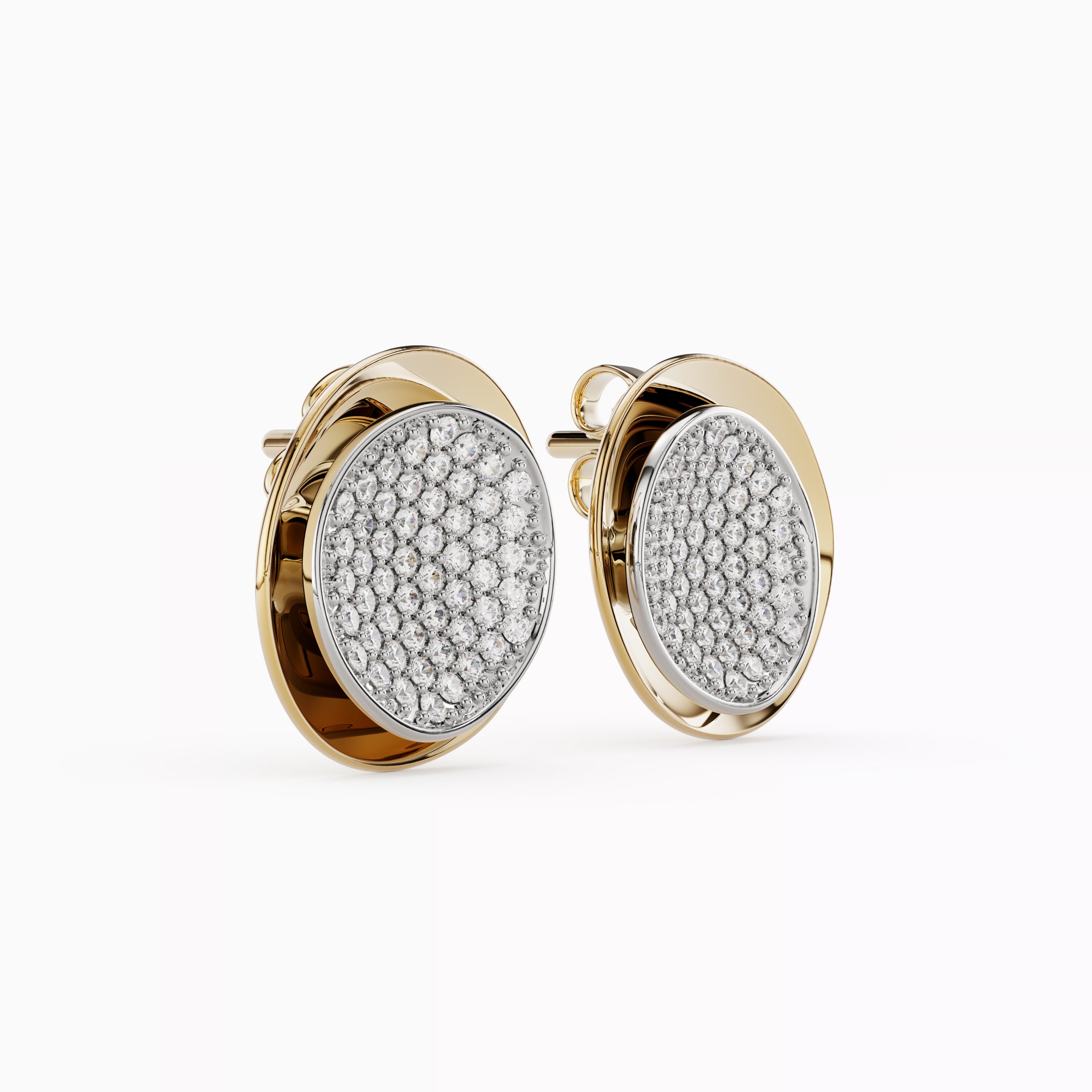 Boucles d'oreilles puces bicolores en or 18 carats et platine, serties de diamants flottants