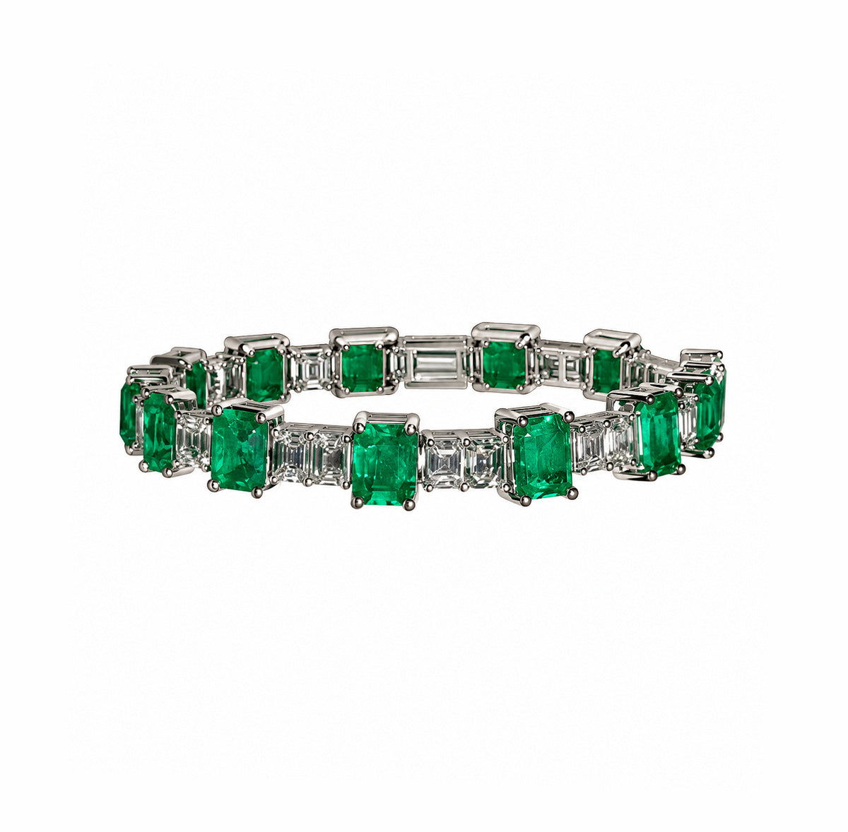 Emerald & Diamond Tennis Bracelet | Platinum