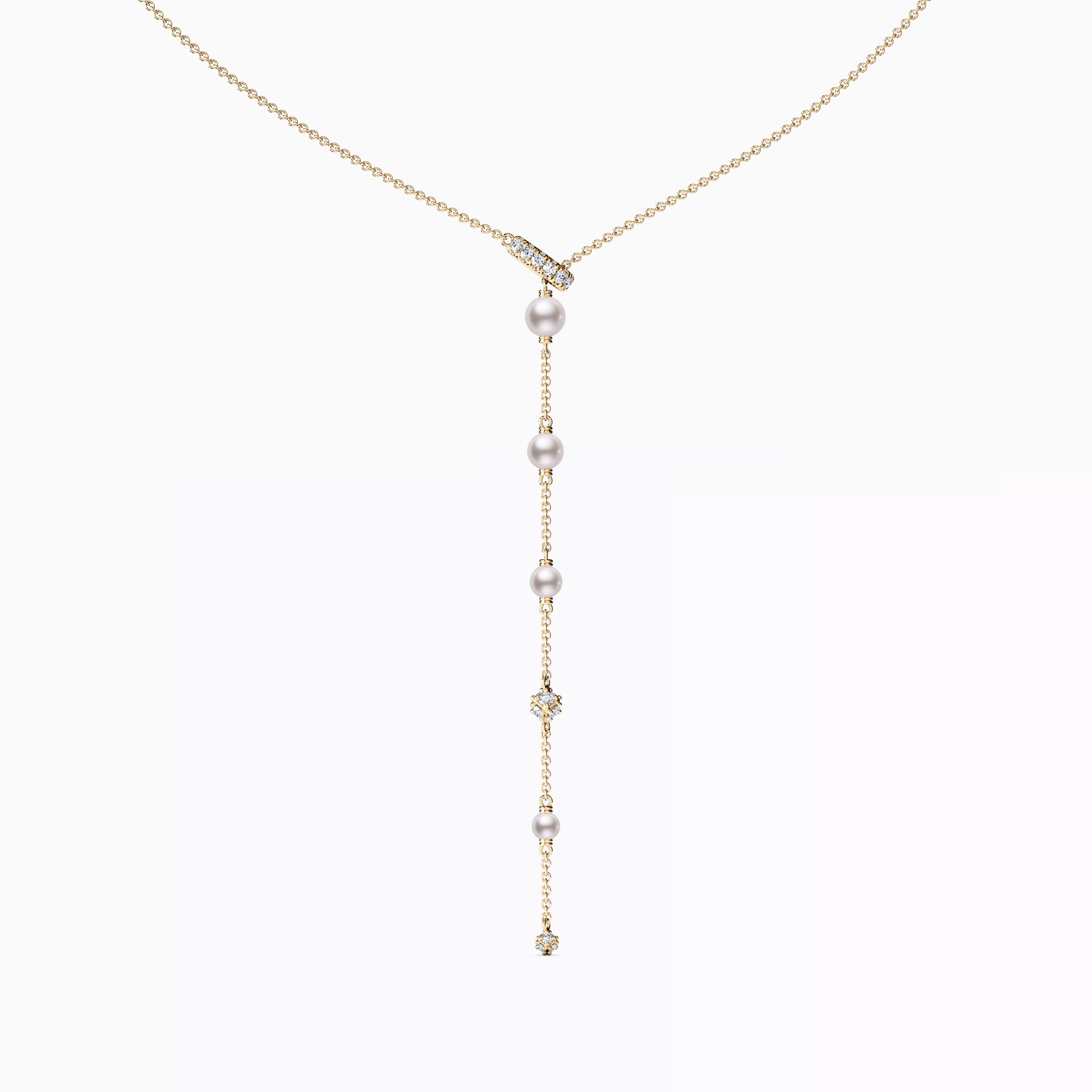 Collier pendentif en perles d'eau douce dégradées et diamants | Or 14 carats