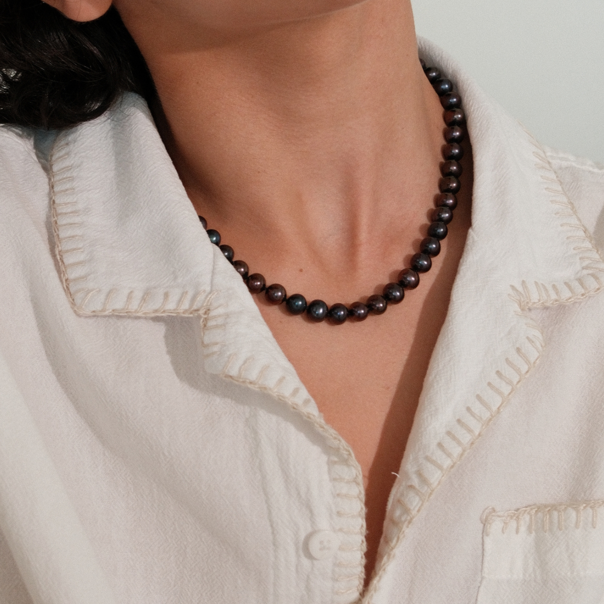 Black Pearl Strand Necklace | 14K Gold