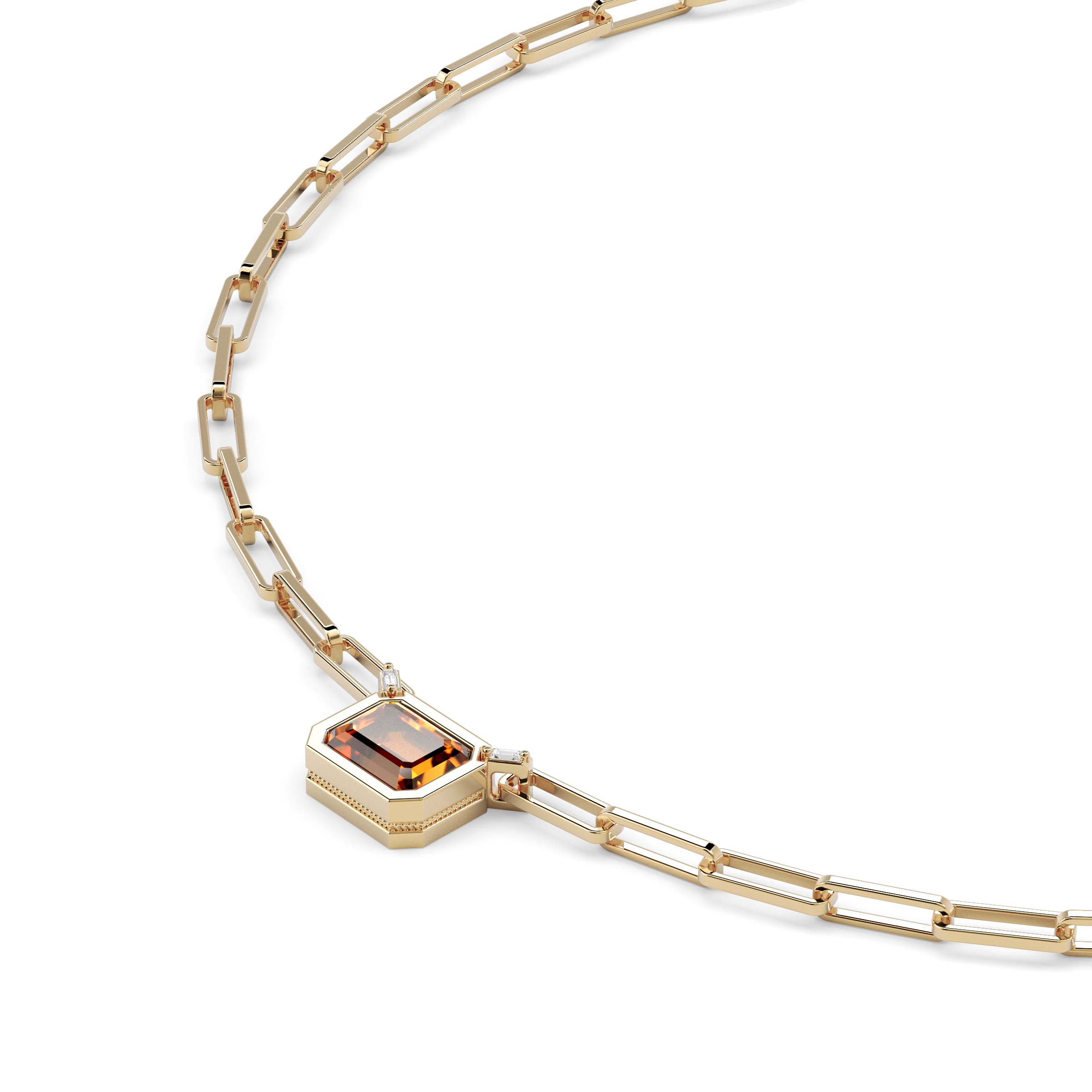 Collier trombone en citrine et diamants | Or 14 carats