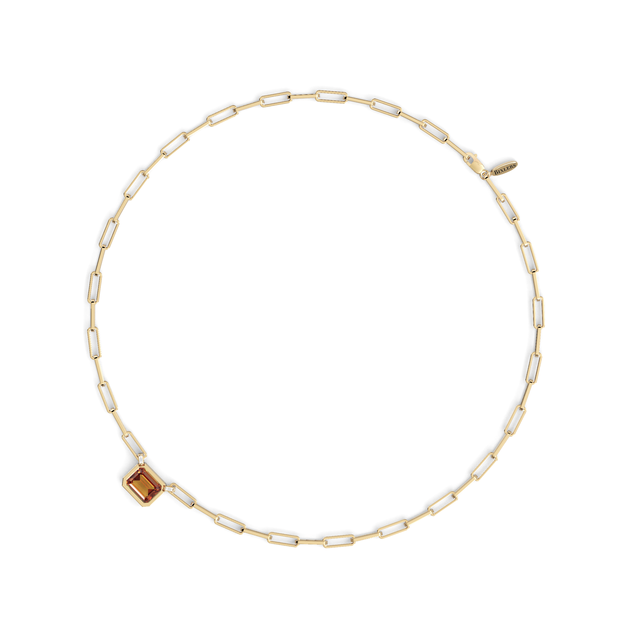 Citrine and Diamond Paperclip Necklace | 14K Gold