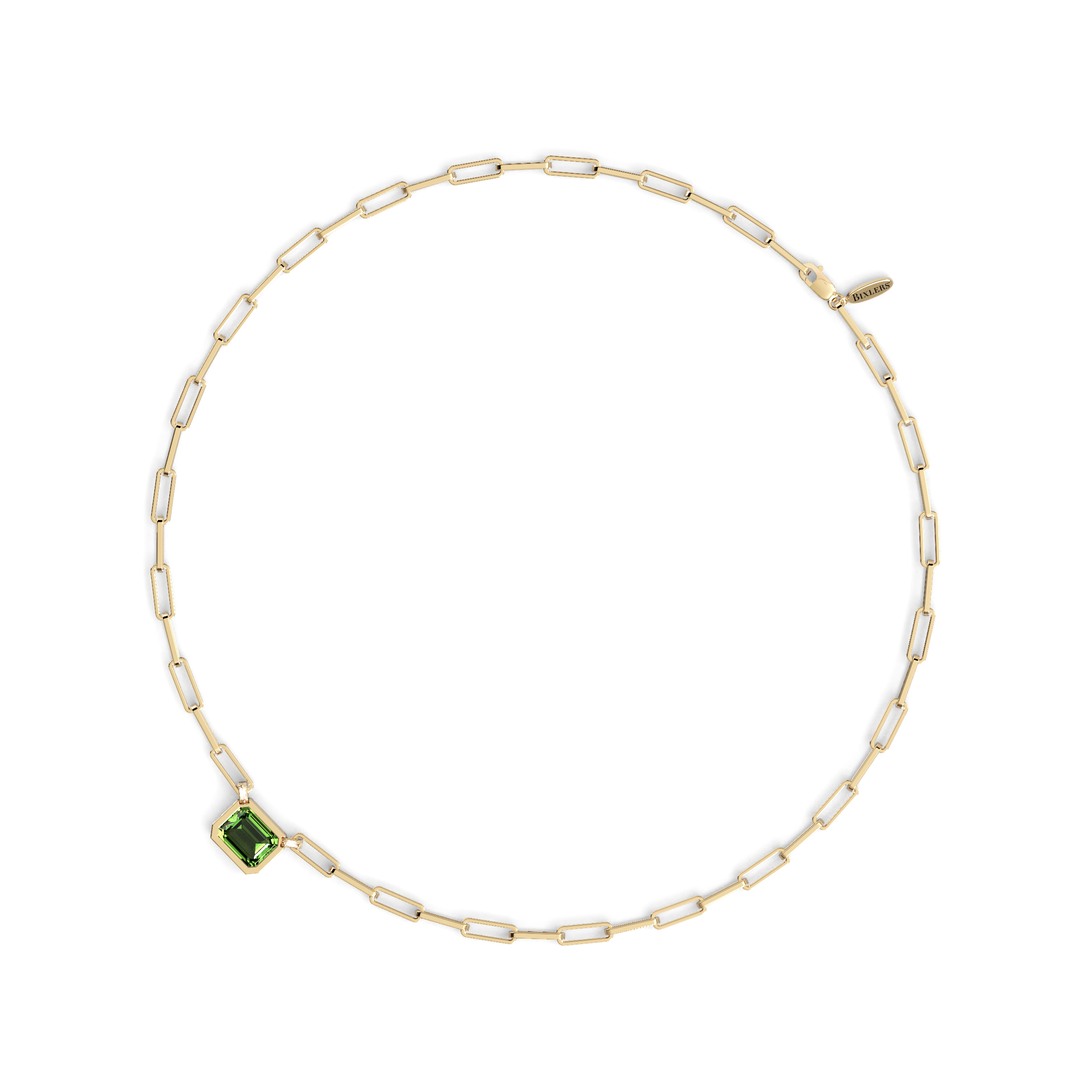 Peridot and Diamond Paperclip Necklace | 14K Gold