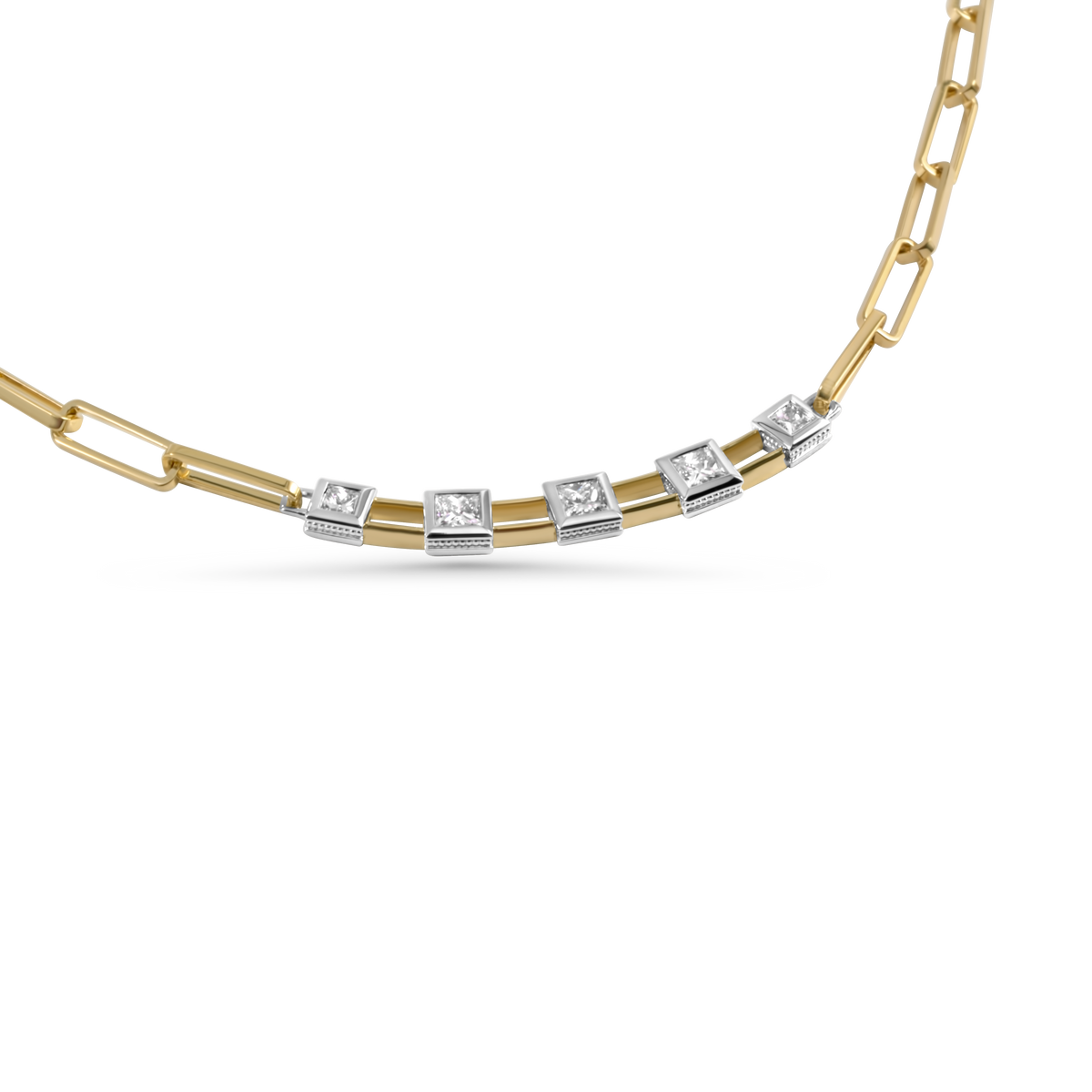 Diamond Paperclip Necklace | 18K Gold and Platinum