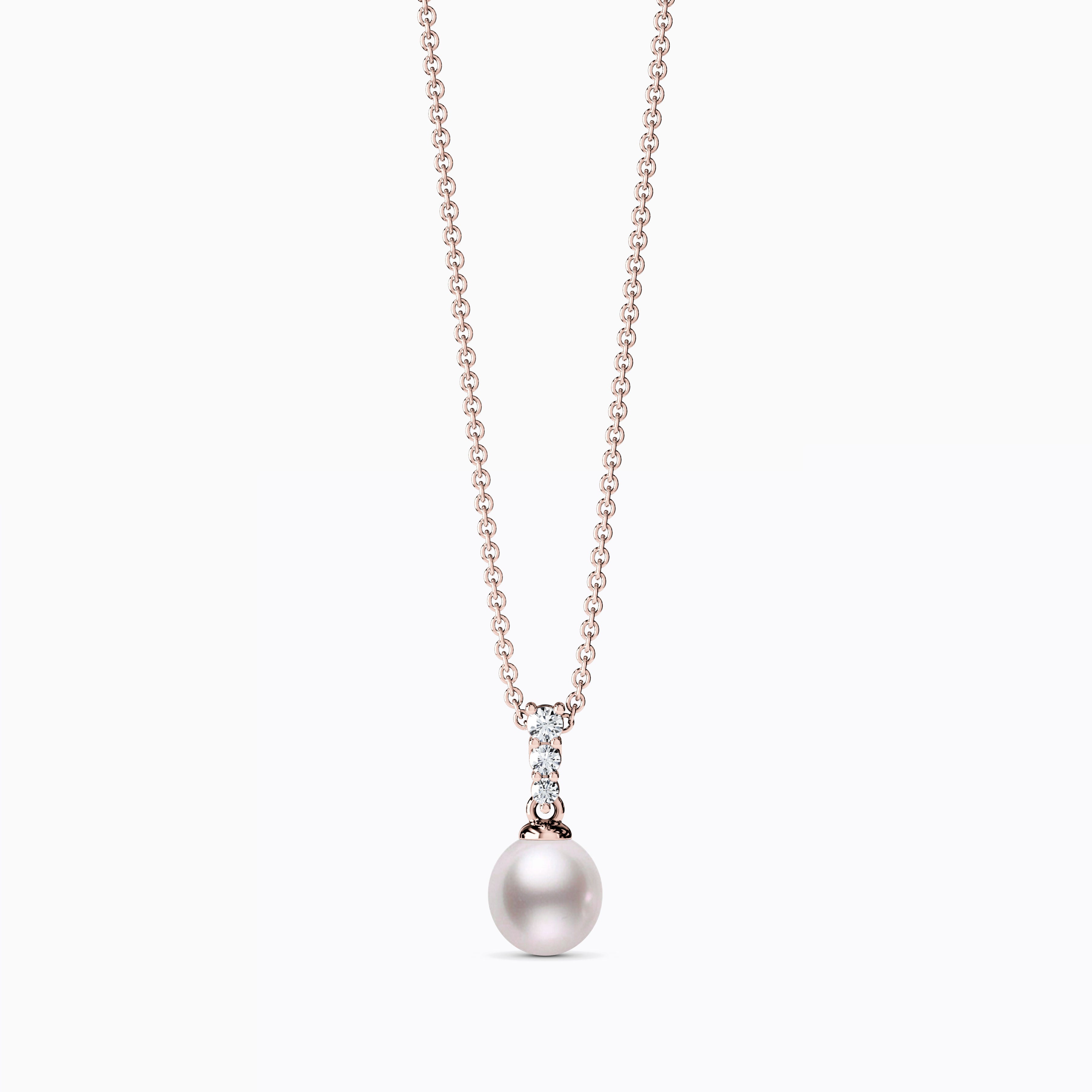 Akoya Pearl Diamond Bar Pendant Necklace | 14K Gold