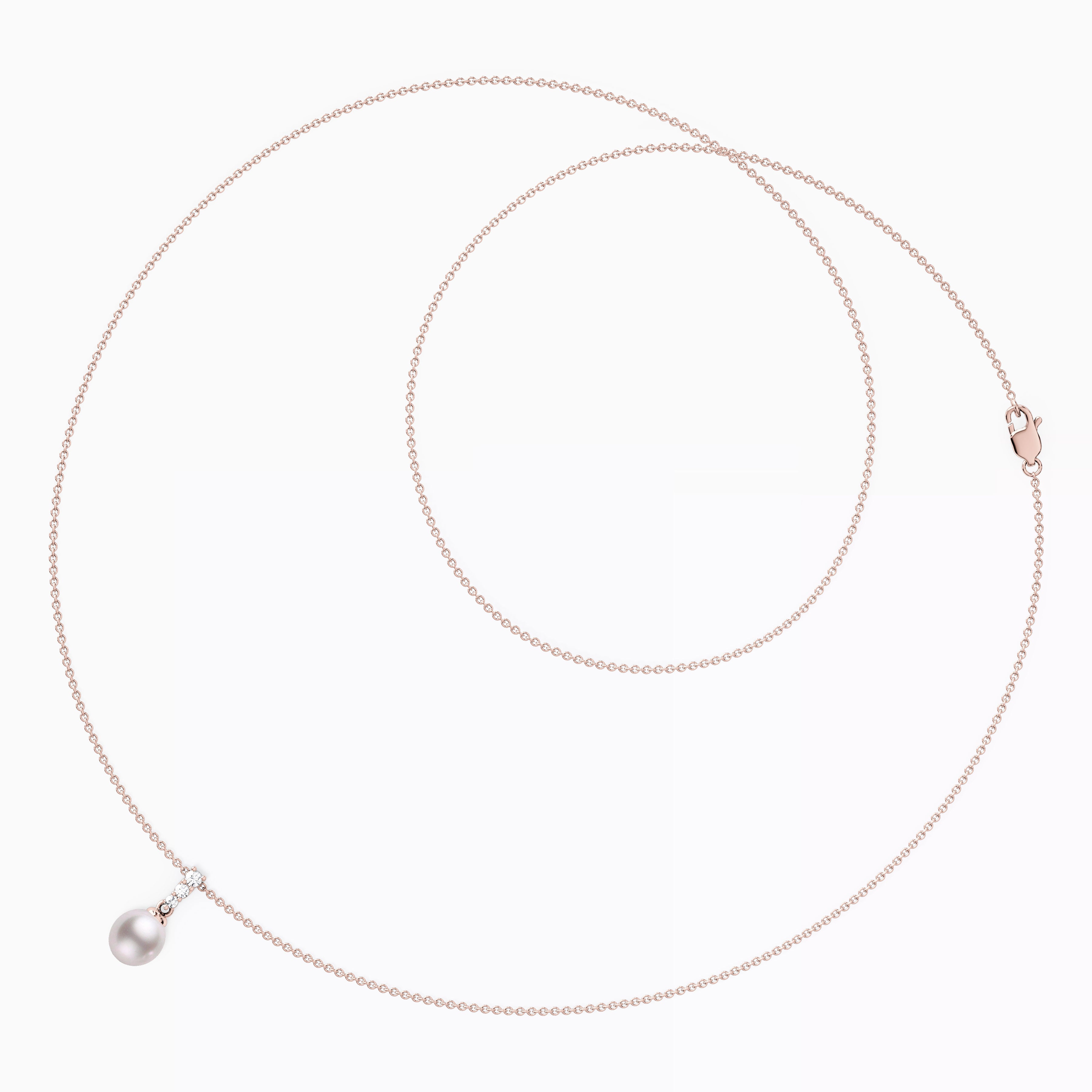 Akoya Pearl Diamond Bar Pendant Necklace | 14K Gold