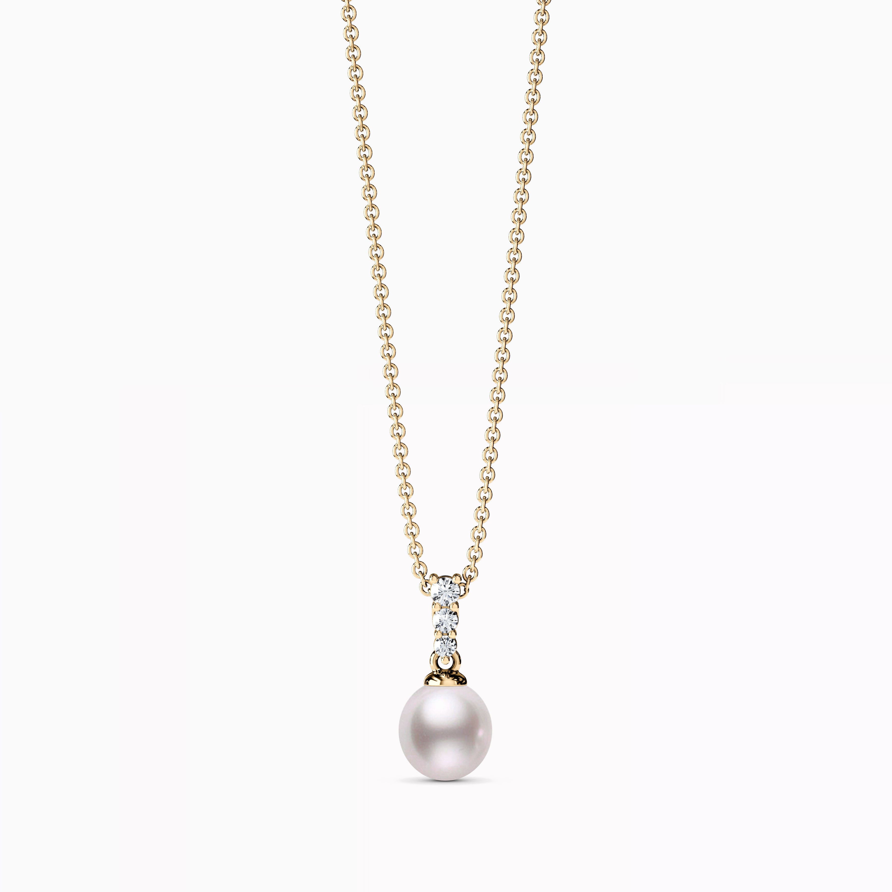 Akoya Pearl Diamond Bar Pendant Necklace | 14K Gold
