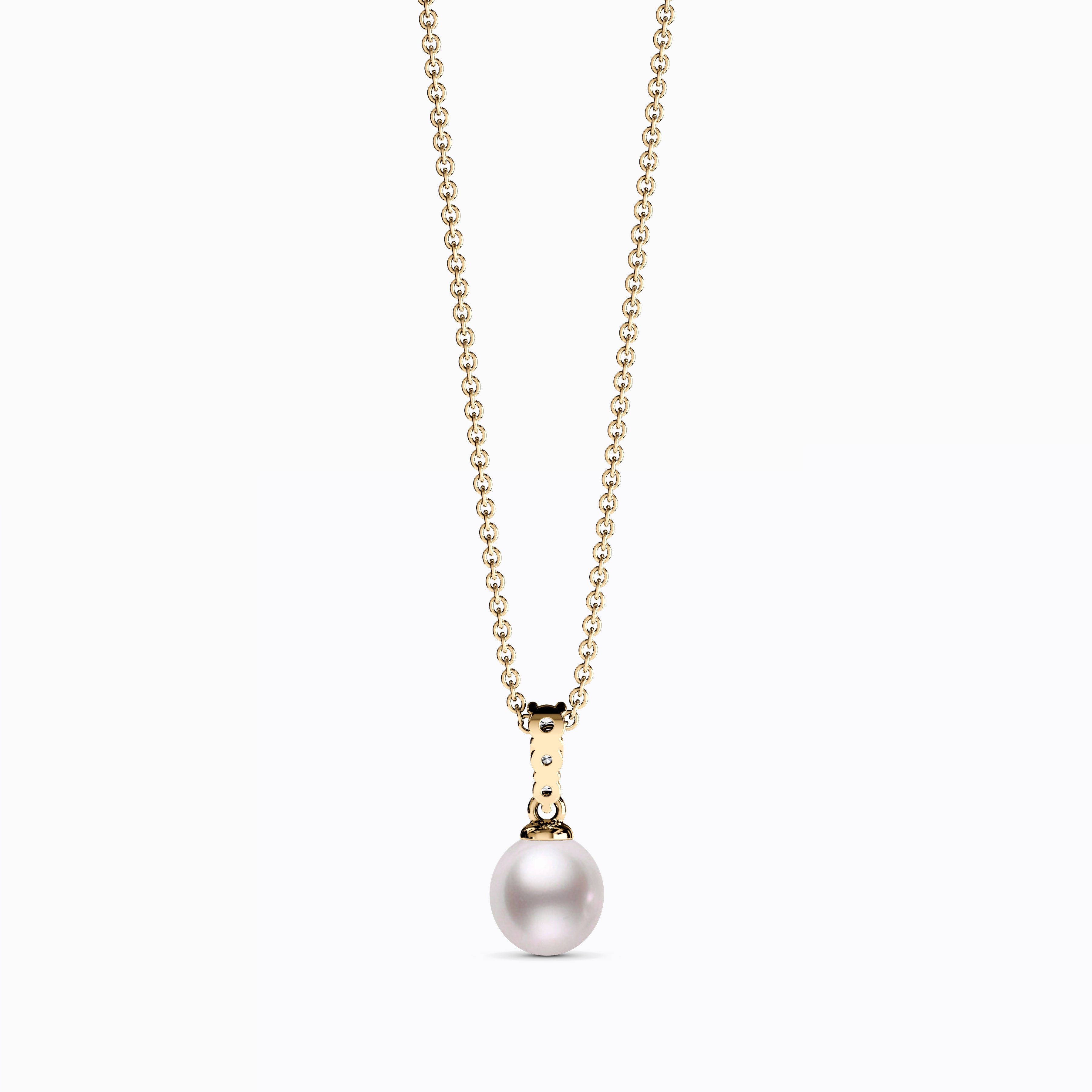 Akoya Pearl Diamond Bar Pendant Necklace | 14K Gold