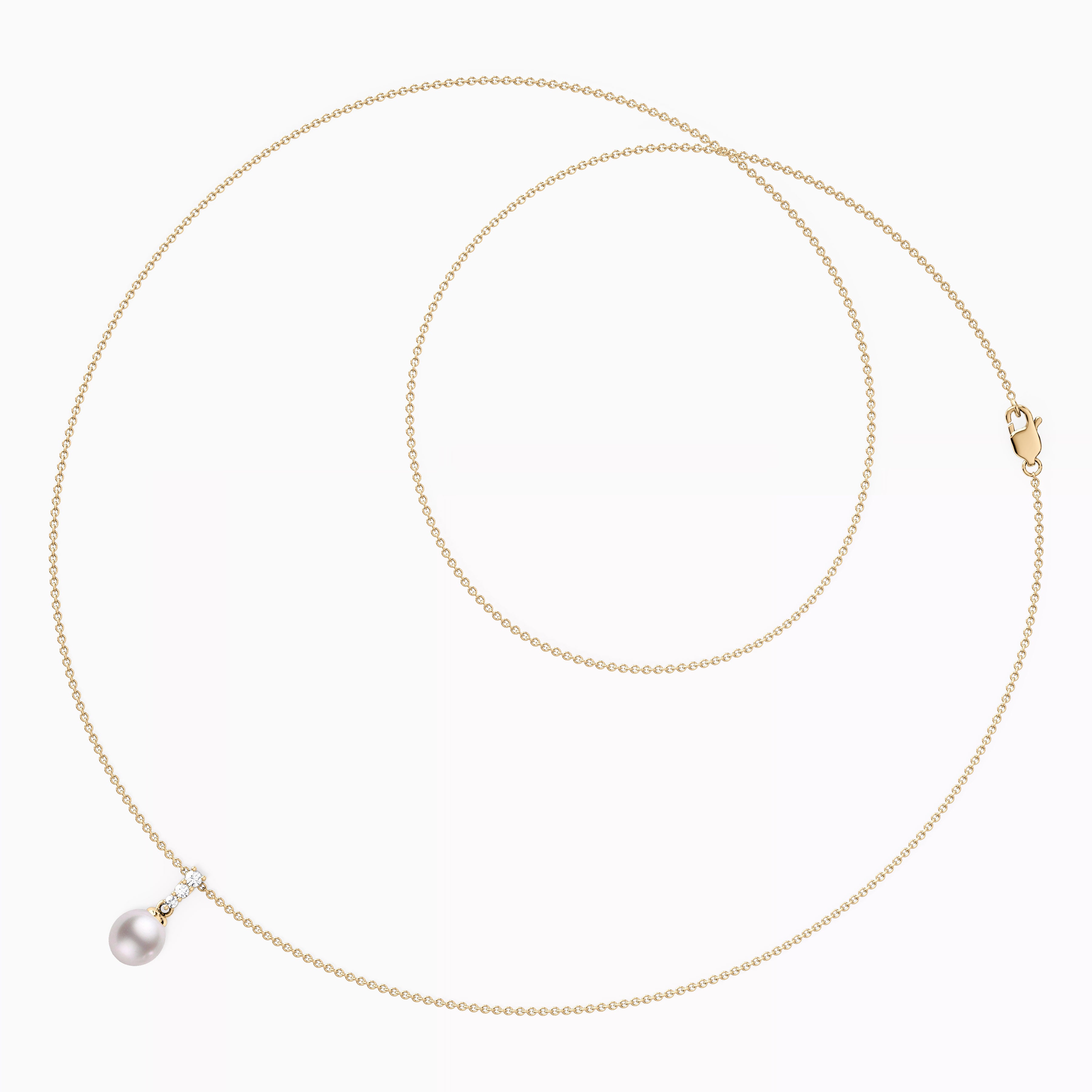 Akoya Pearl Diamond Bar Pendant Necklace | 14K Gold