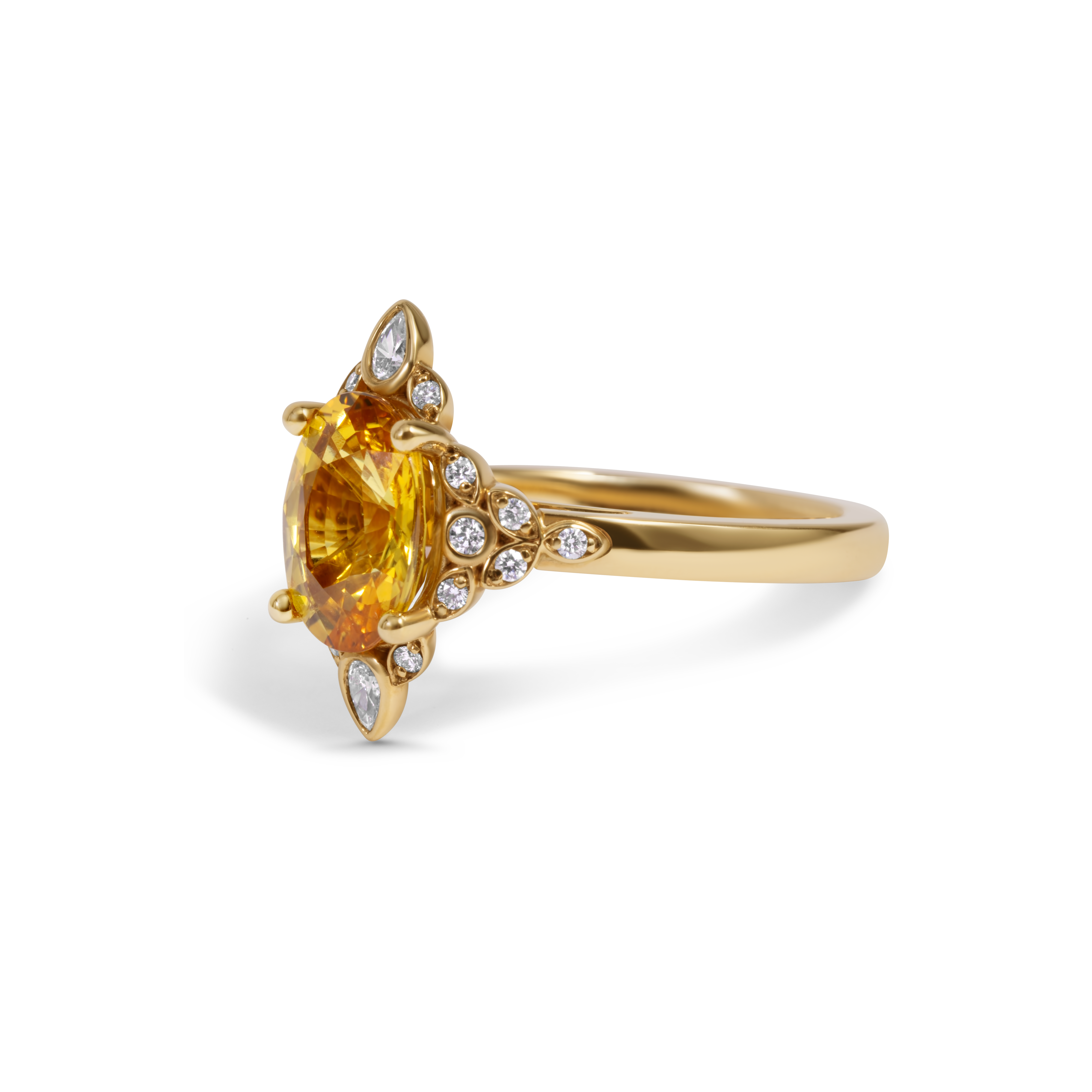 Yellow Sapphire & Diamond Ring | 14K Gold