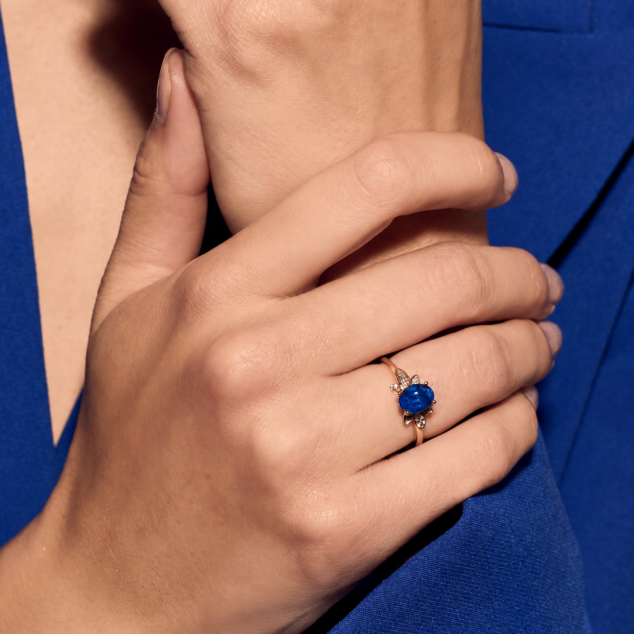 Blue Sapphire & Diamond Ring | 14K Gold