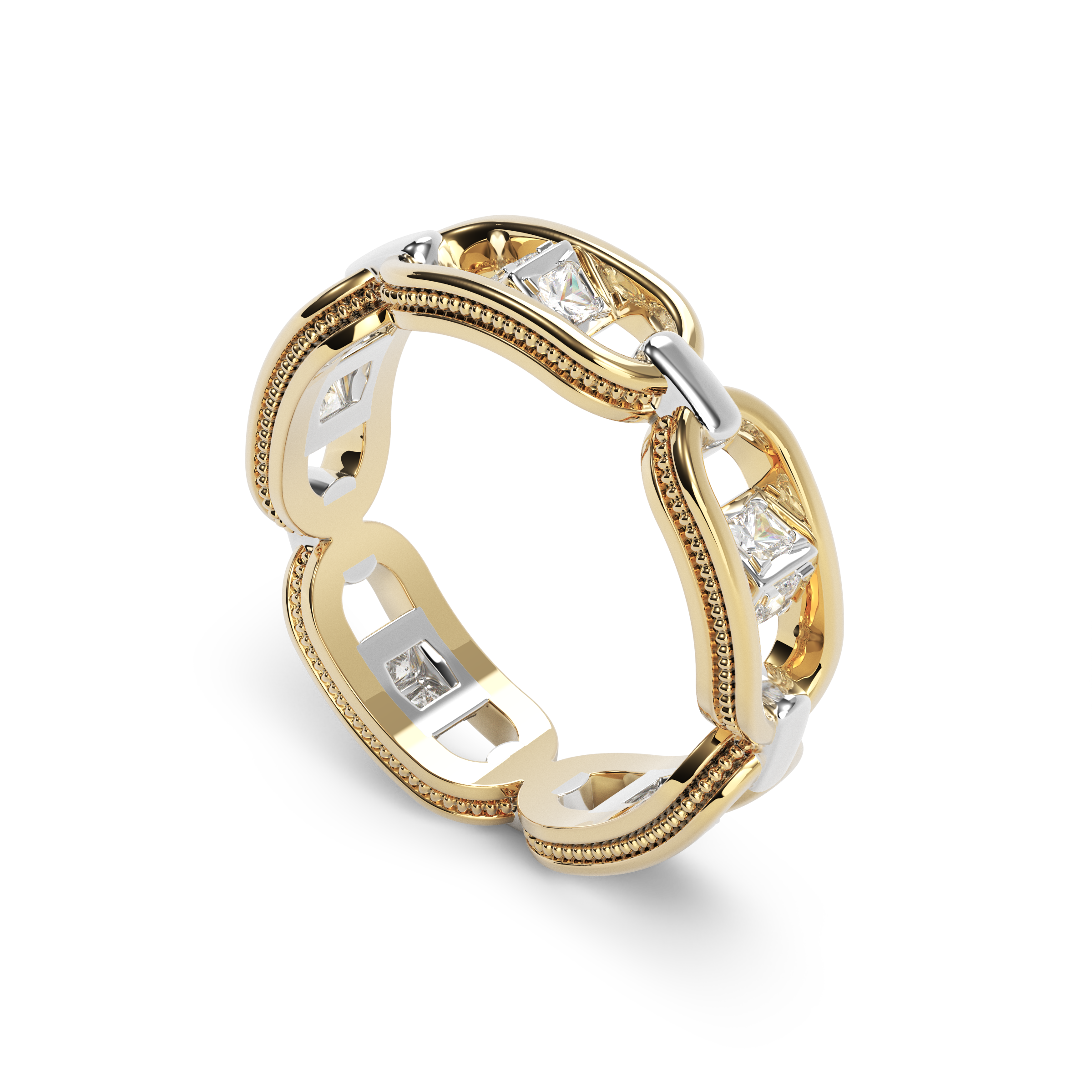 Bague chaîne bicolore en or | Or 14 carats et diamants