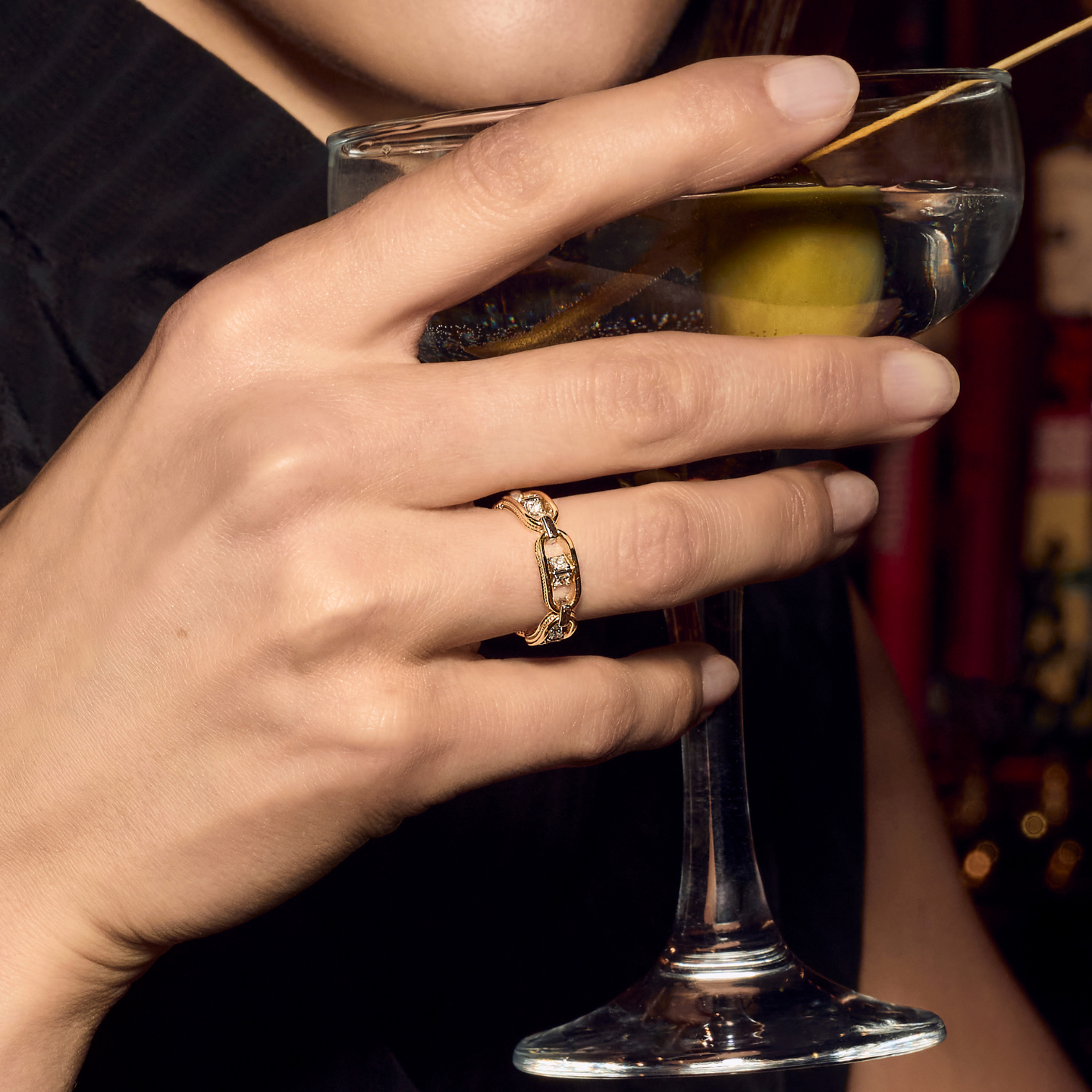 Two-tone gold chain ring | 18K Gold and Diamonds