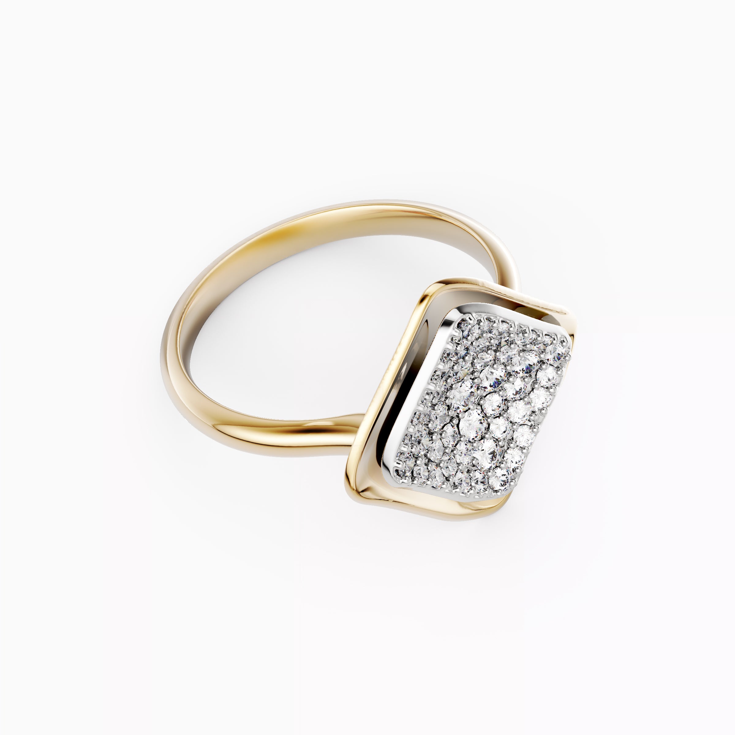Bague à plusieurs niveaux bicolore en or 18 carats et platine, sertie d'un diamant flottant