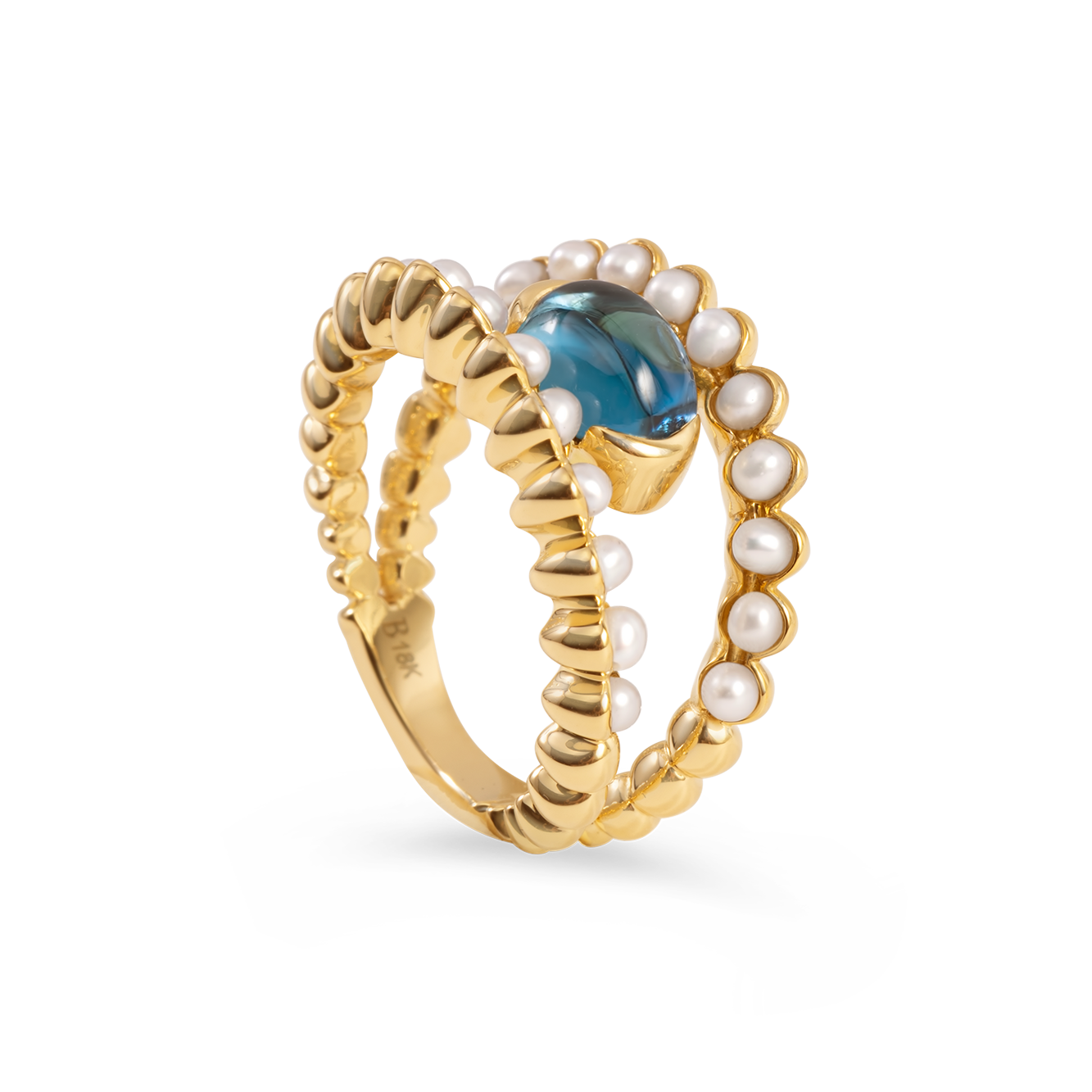 Bague en topaze et perle Akoya | Or 18 carats