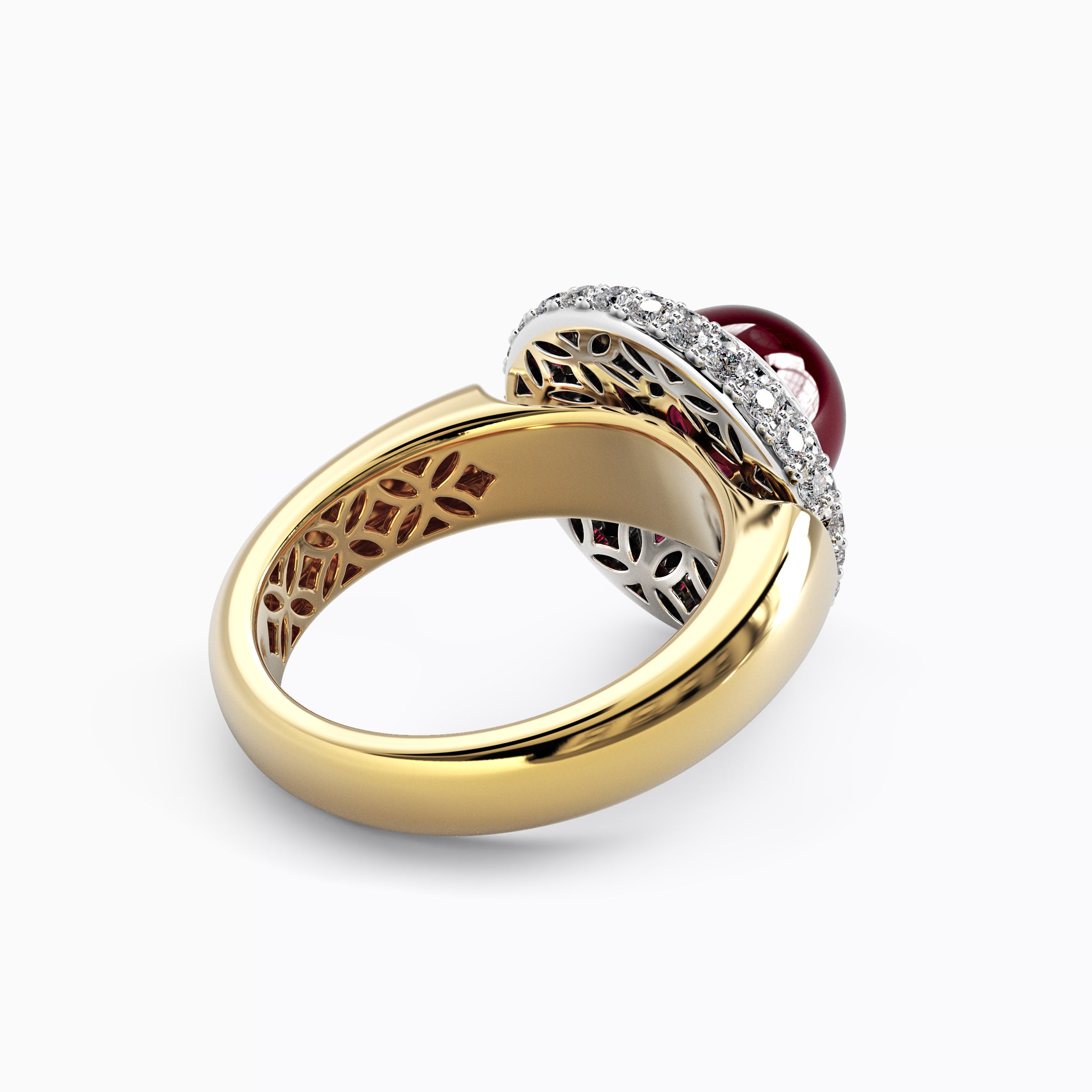 Bague en rhodolite sertie d'un halo de diamants bombés | Or 18 carats et platine