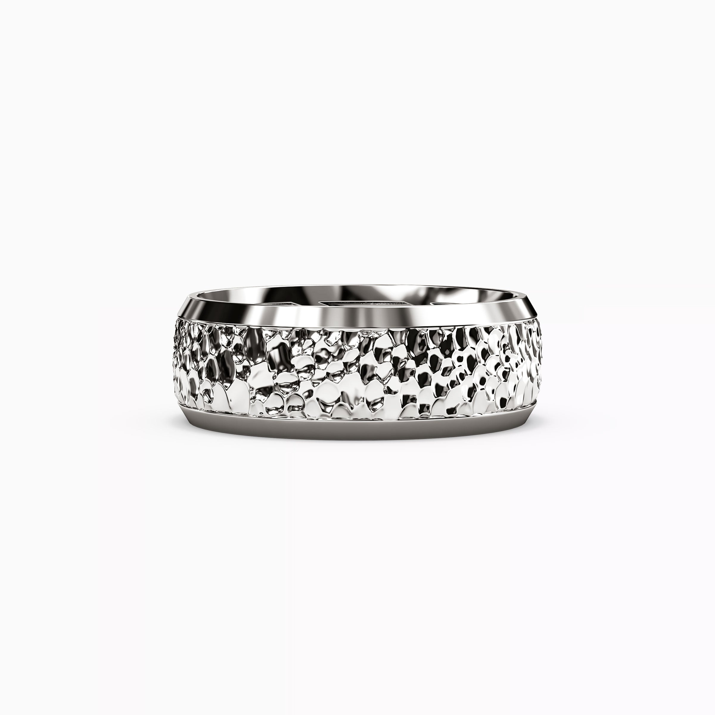 Hammered Finish Wedding Band in 18K Gold