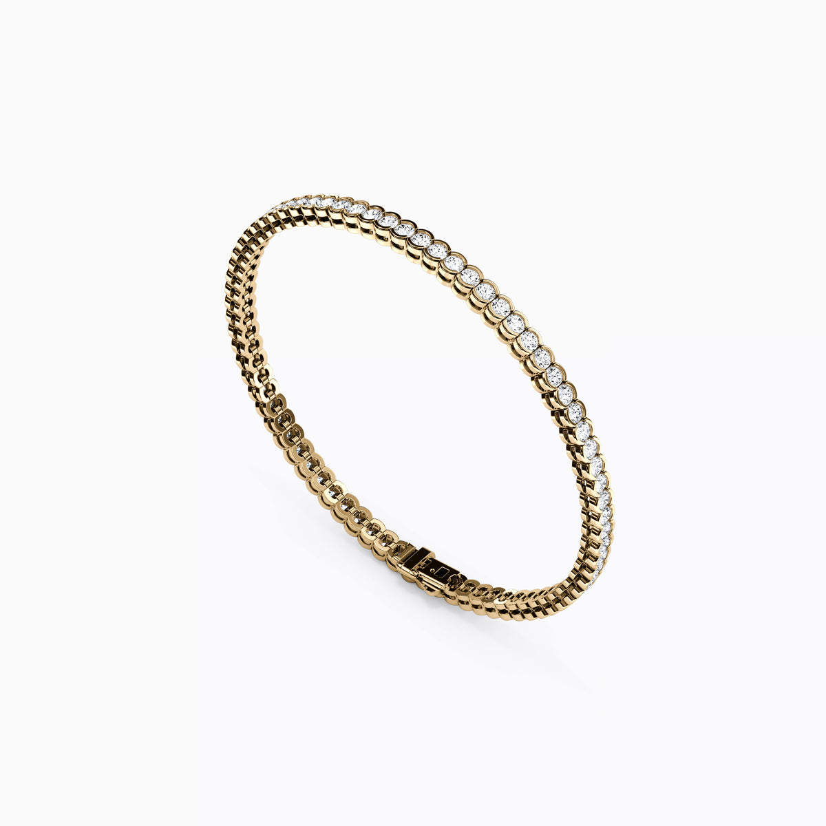 Bracelet de tennis en or 14 carats serti de diamants (3,33 carats au total).