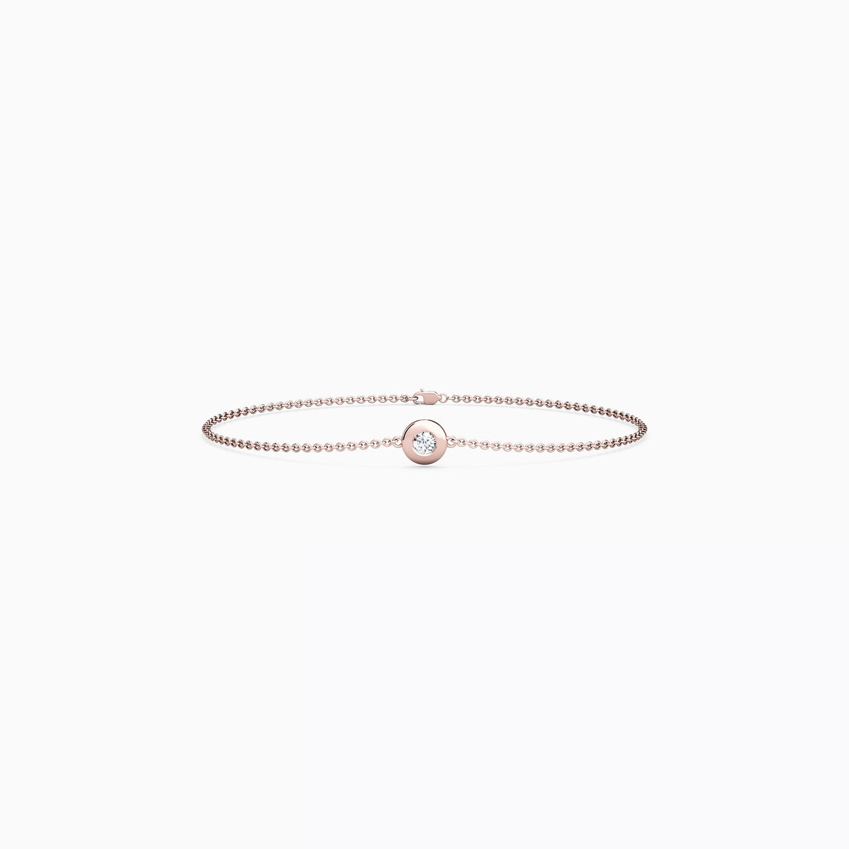 Bracelet chaîne serti d'un diamant simple en or 14 carats
