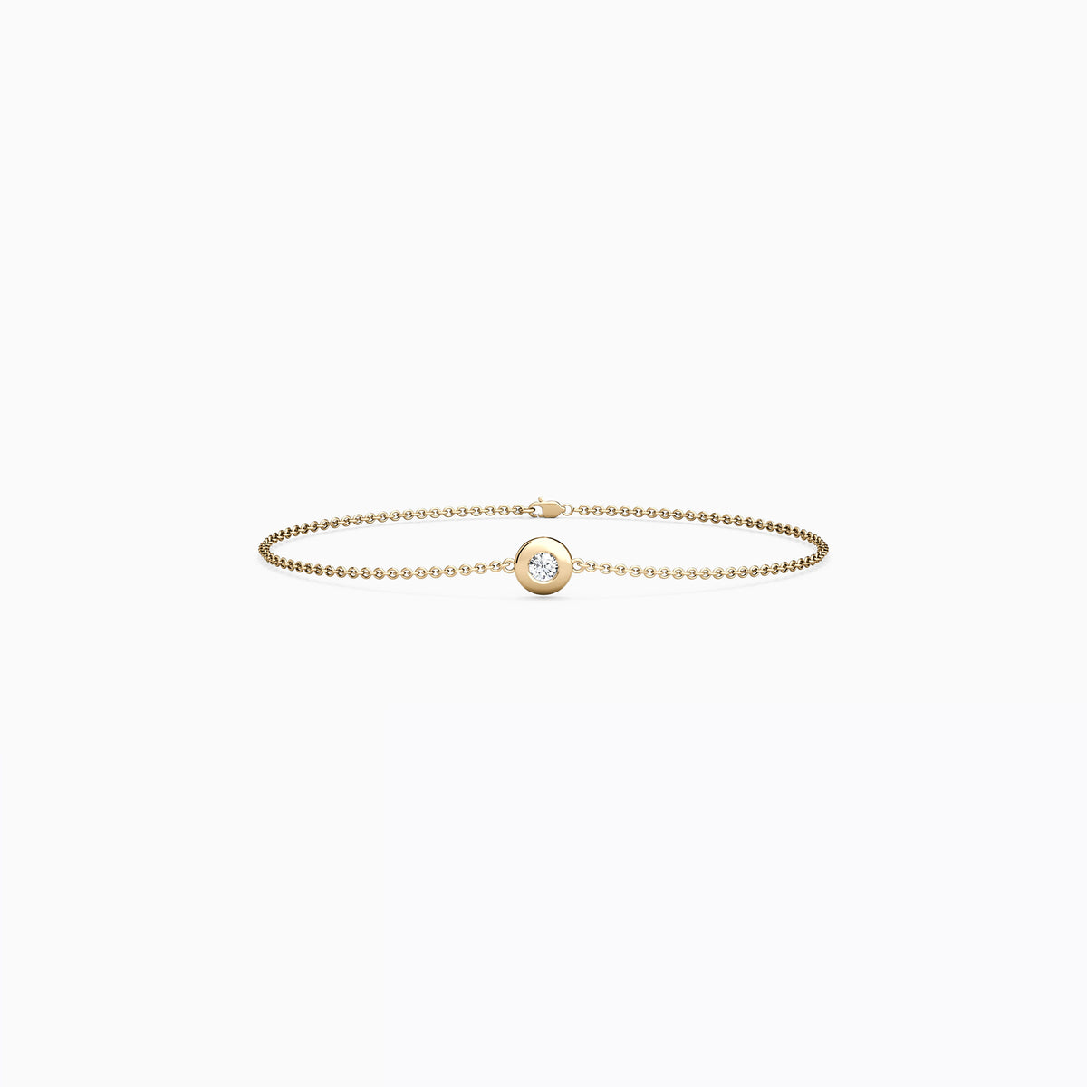 Bracelet chaîne serti d'un diamant simple en or 14 carats