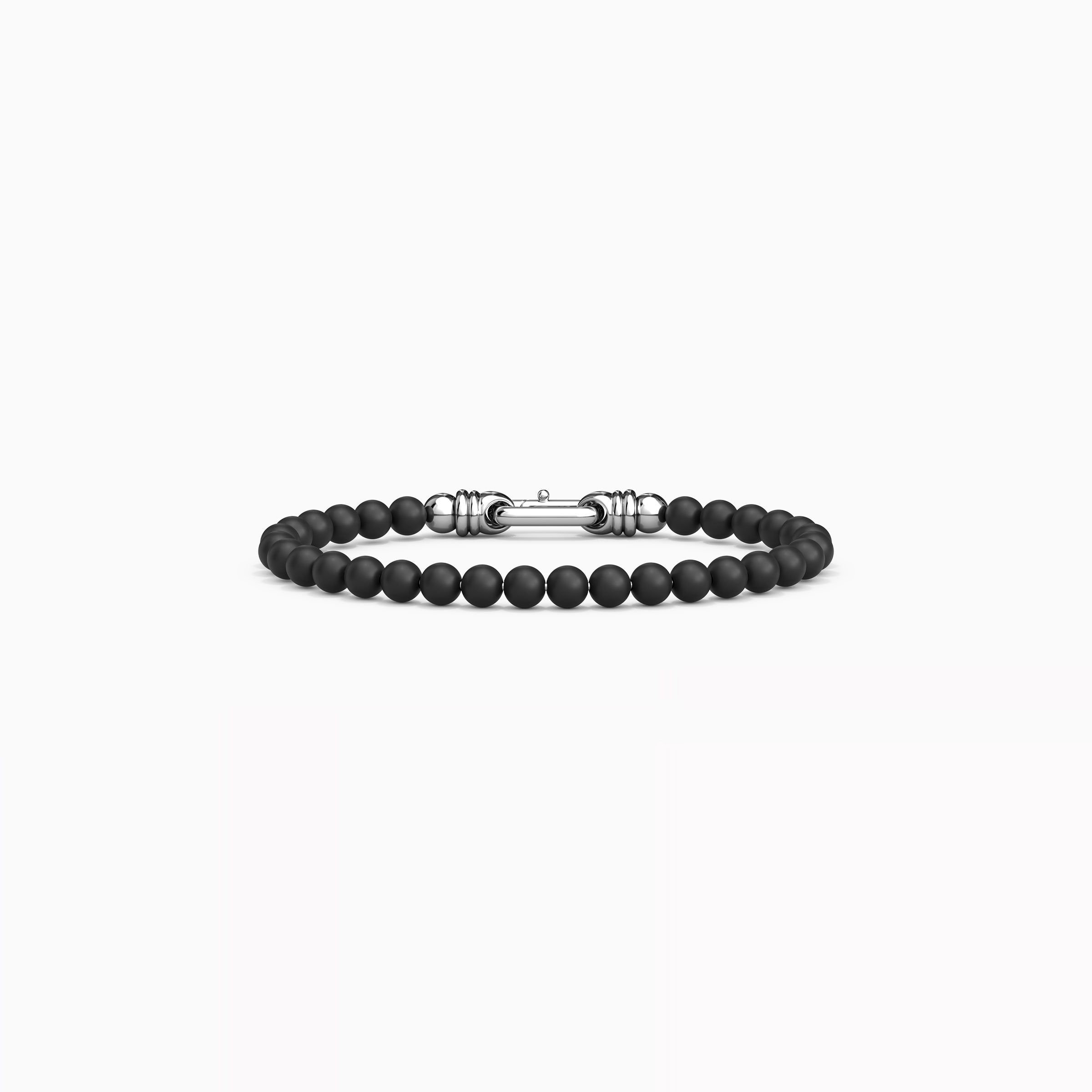 Bracelet à boucle en perles d'onyx sur argent sterling 6 mm