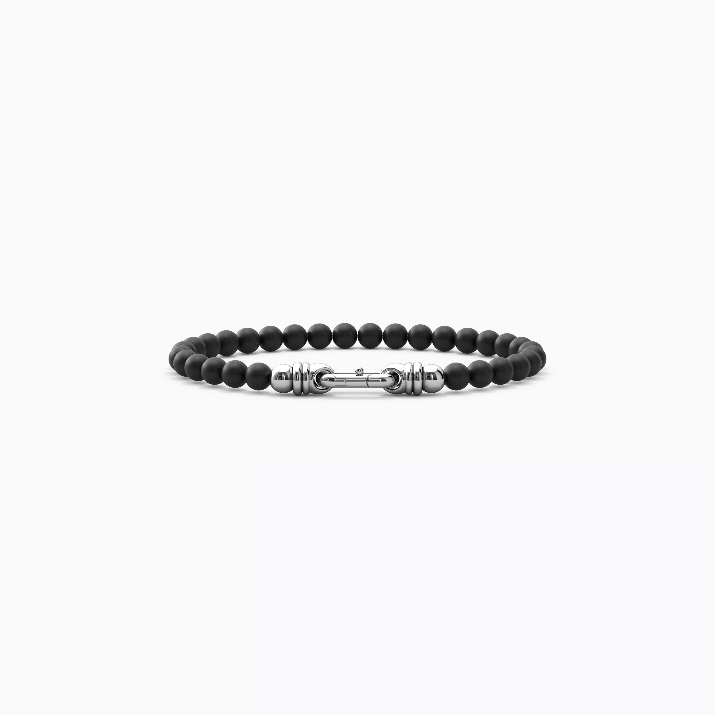 Bracelet à boucle en perles d'onyx sur argent sterling 6 mm