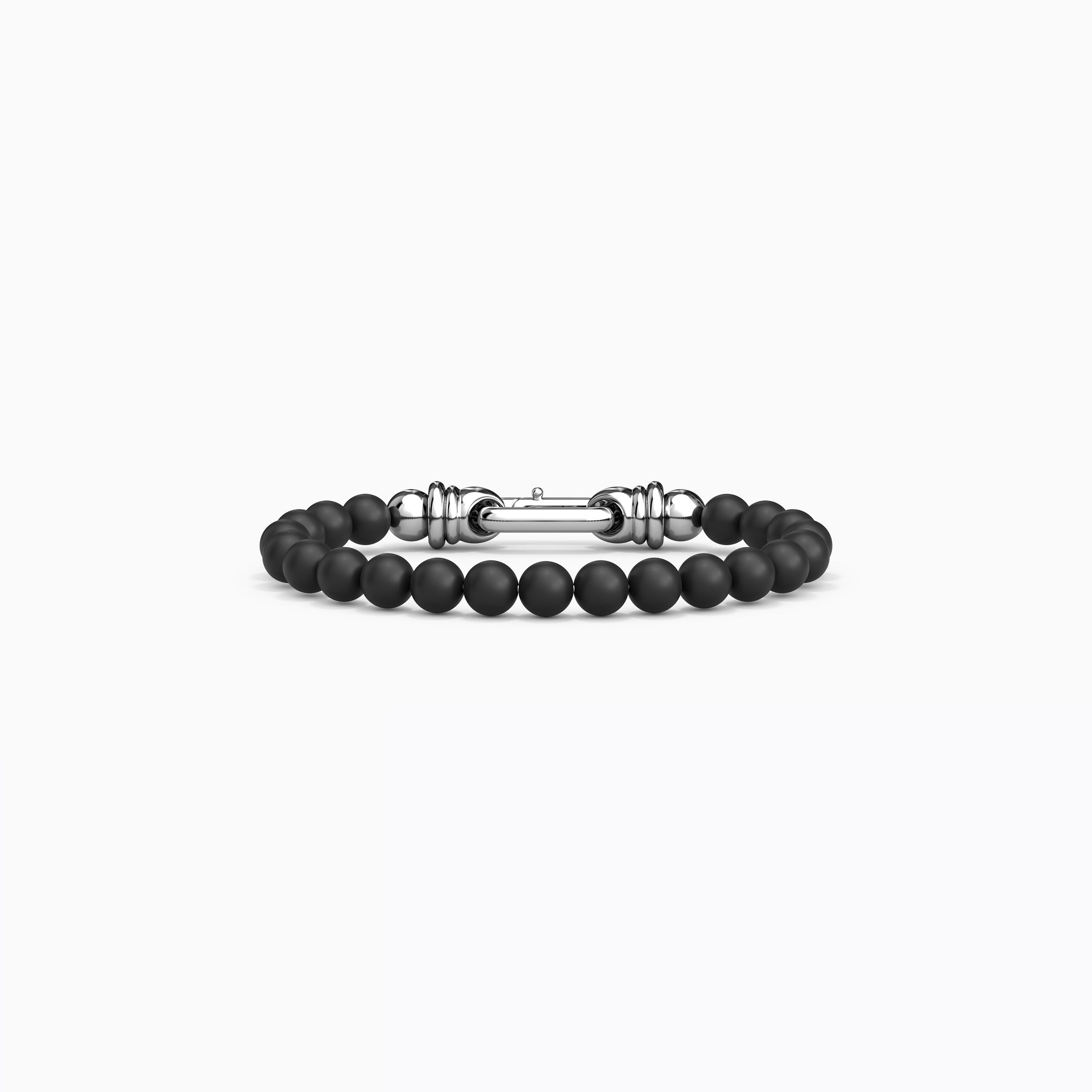 Bracelet à boucle en perles d'onyx et argent sterling 8 mm