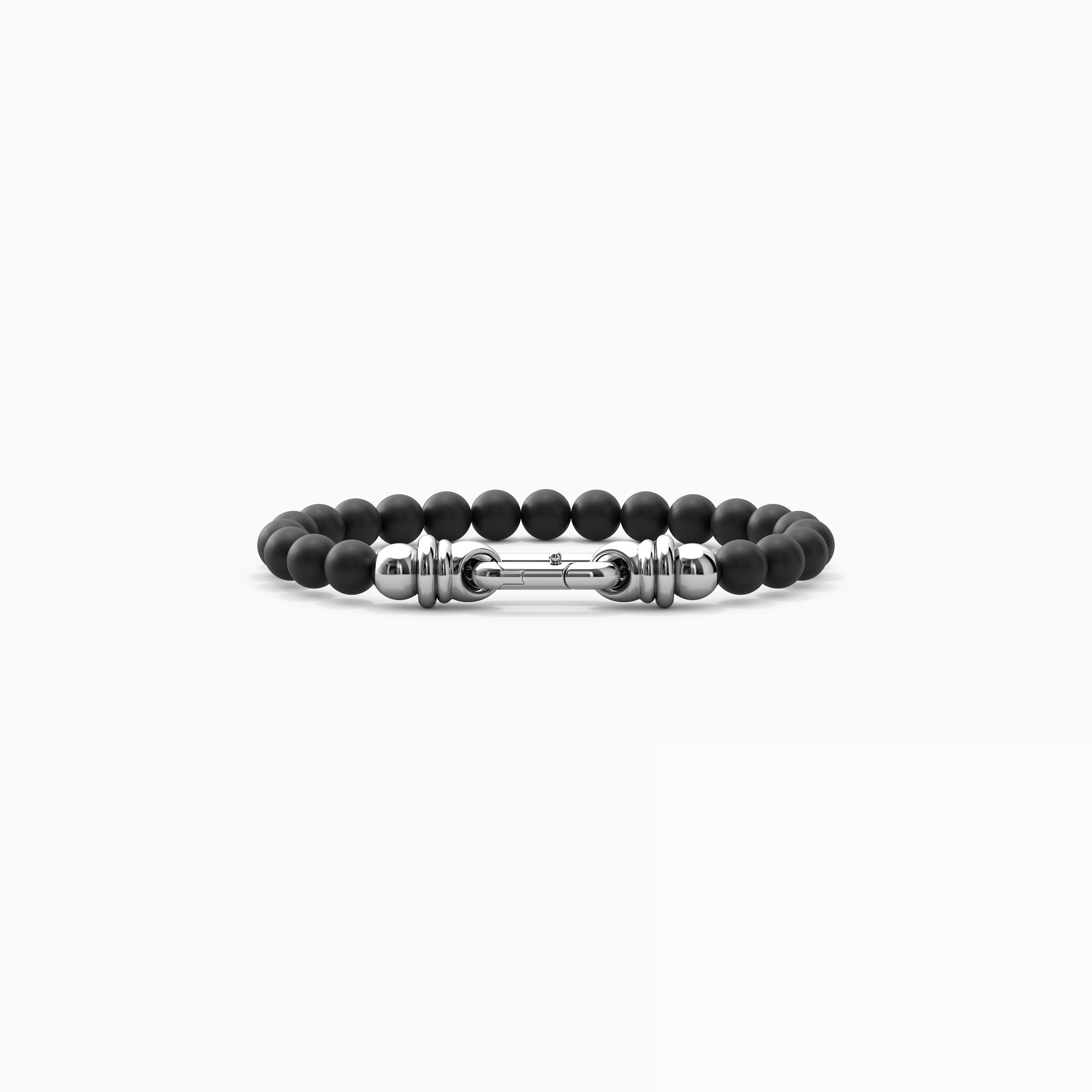 Bracelet à boucle en perles d'onyx et argent sterling 8 mm