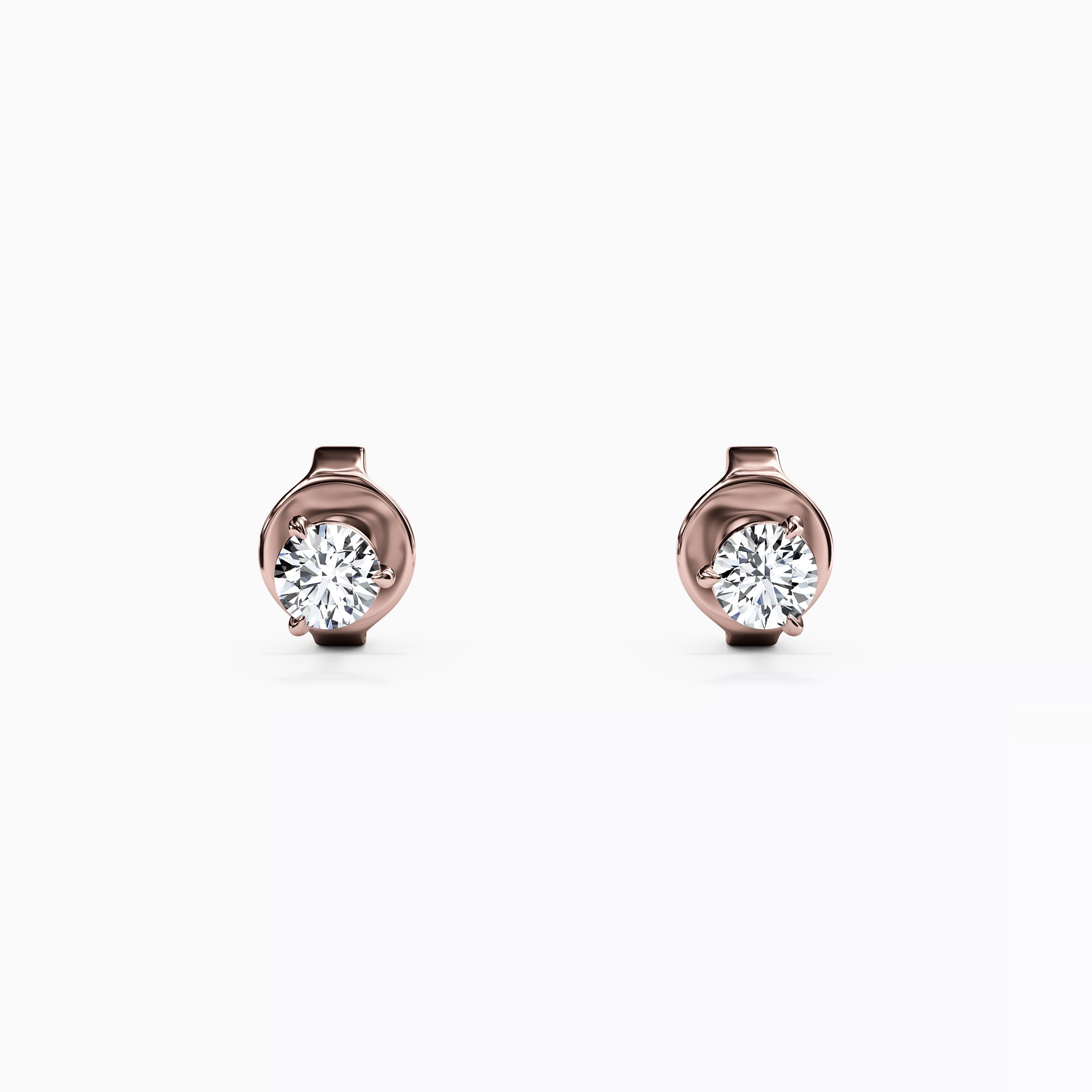 Boucles d'oreilles solitaire diamant rond à 3 griffes | Or 14 carats