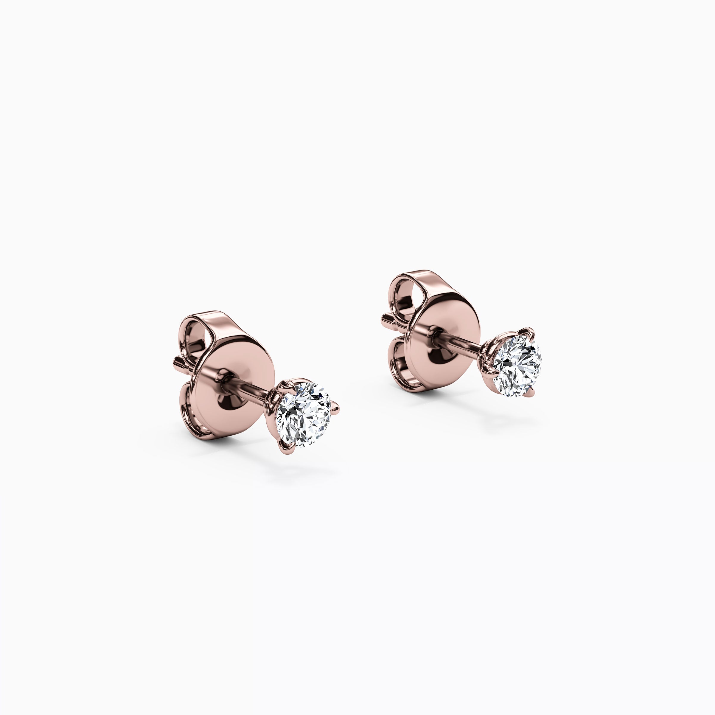 Boucles d'oreilles solitaire diamant rond à 3 griffes | Or 14 carats