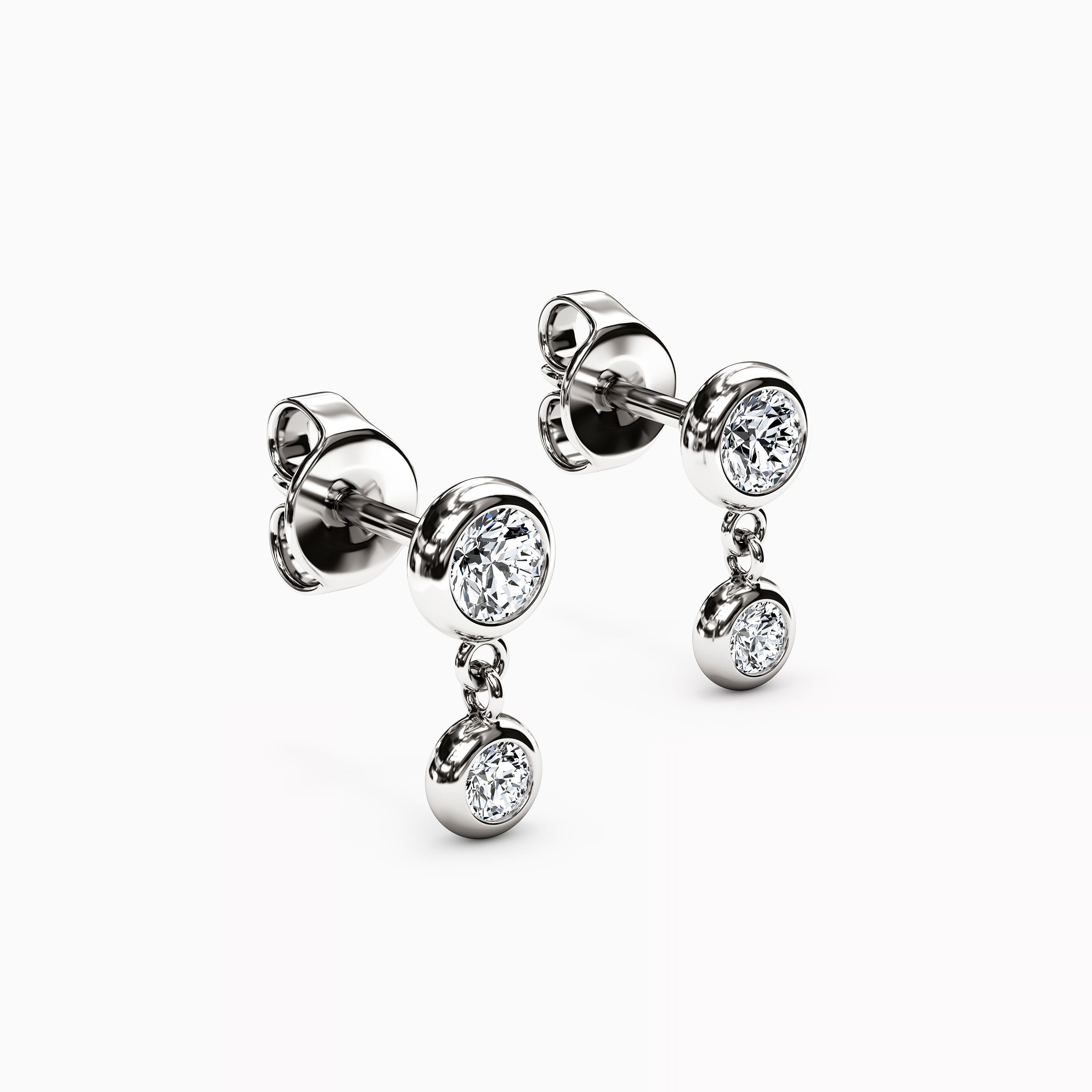 Diamond Bezel Mini Drop Earrings |14K Gold