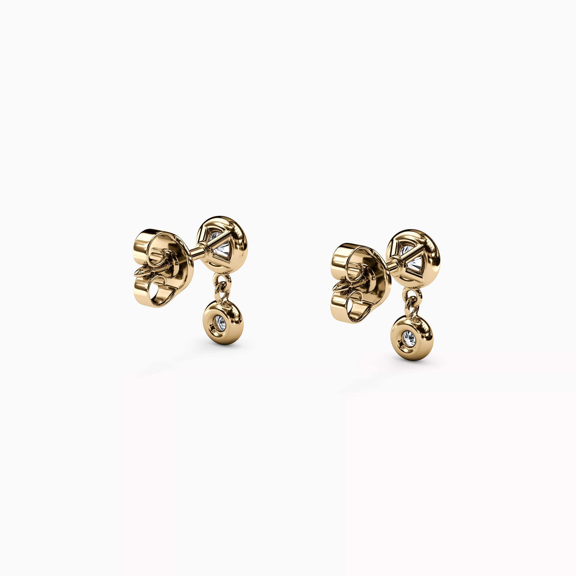 Diamond Bezel Mini Drop Earrings |14K Gold