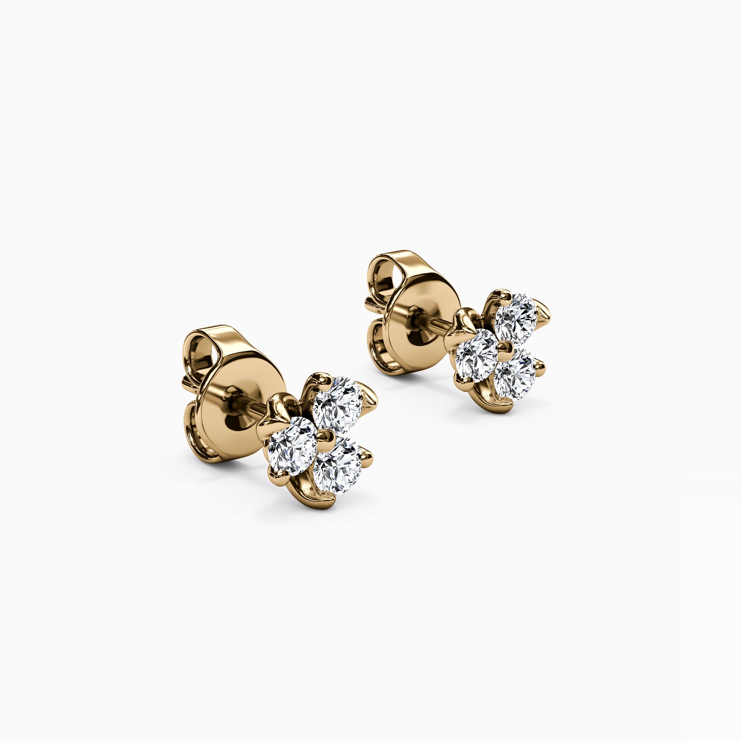 Diamond Mini Lotus Stud Earrings | 14K Gold