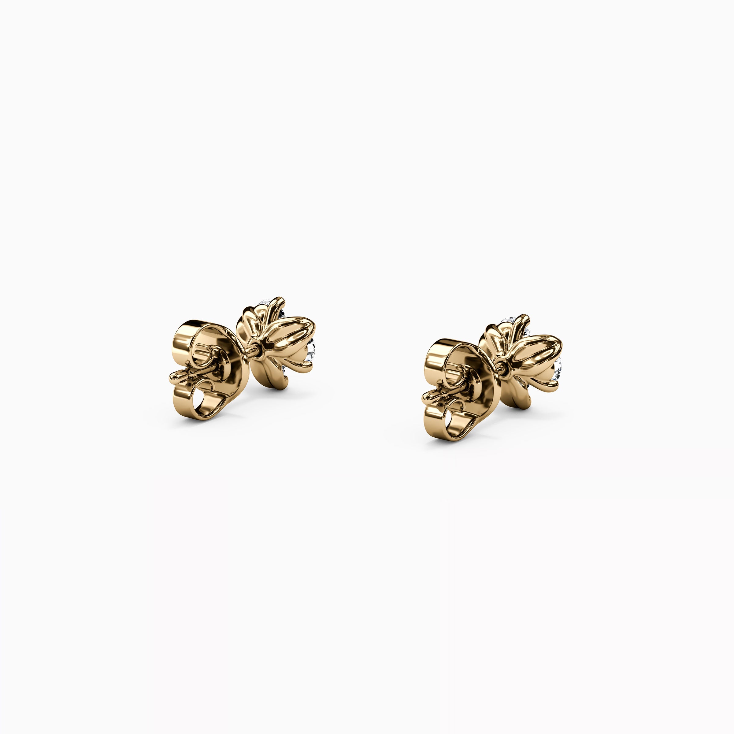 Diamond Mini Lotus Stud Earrings | 14K Gold