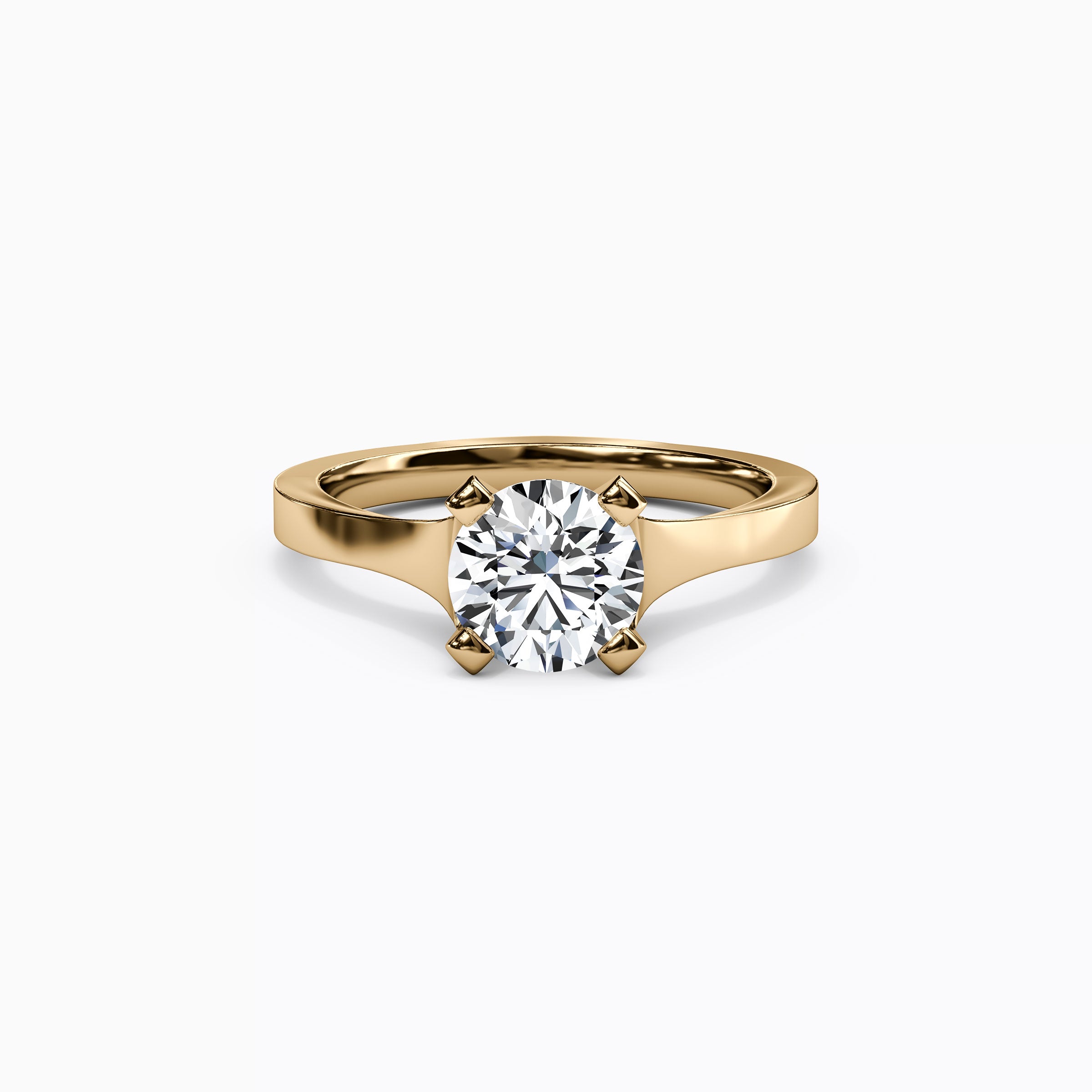 Bague de fiançailles solitaire en or 18 carats, sertie d'un diamant pavé et à monture conique.