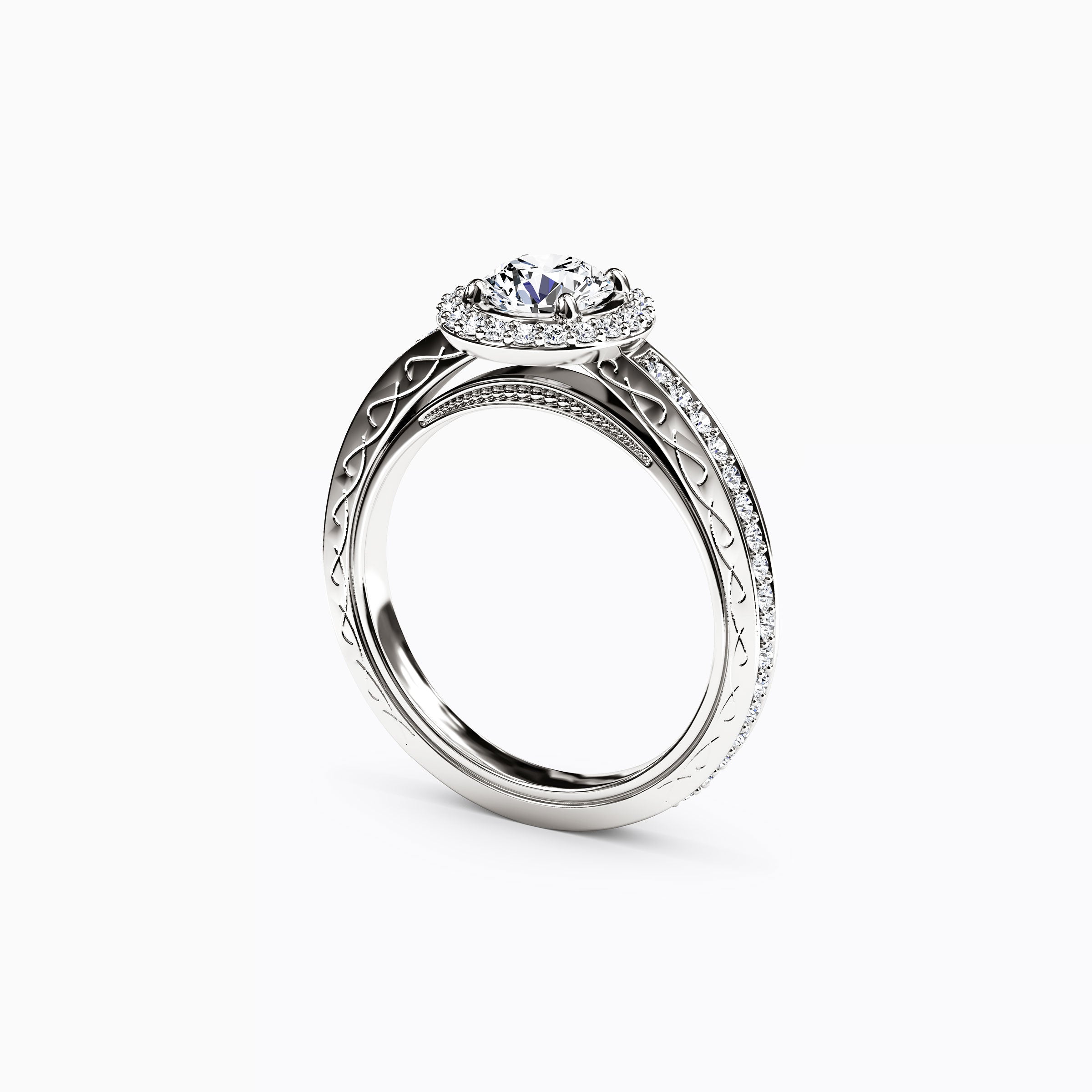Bague de fiançailles Halo Pavé en platine