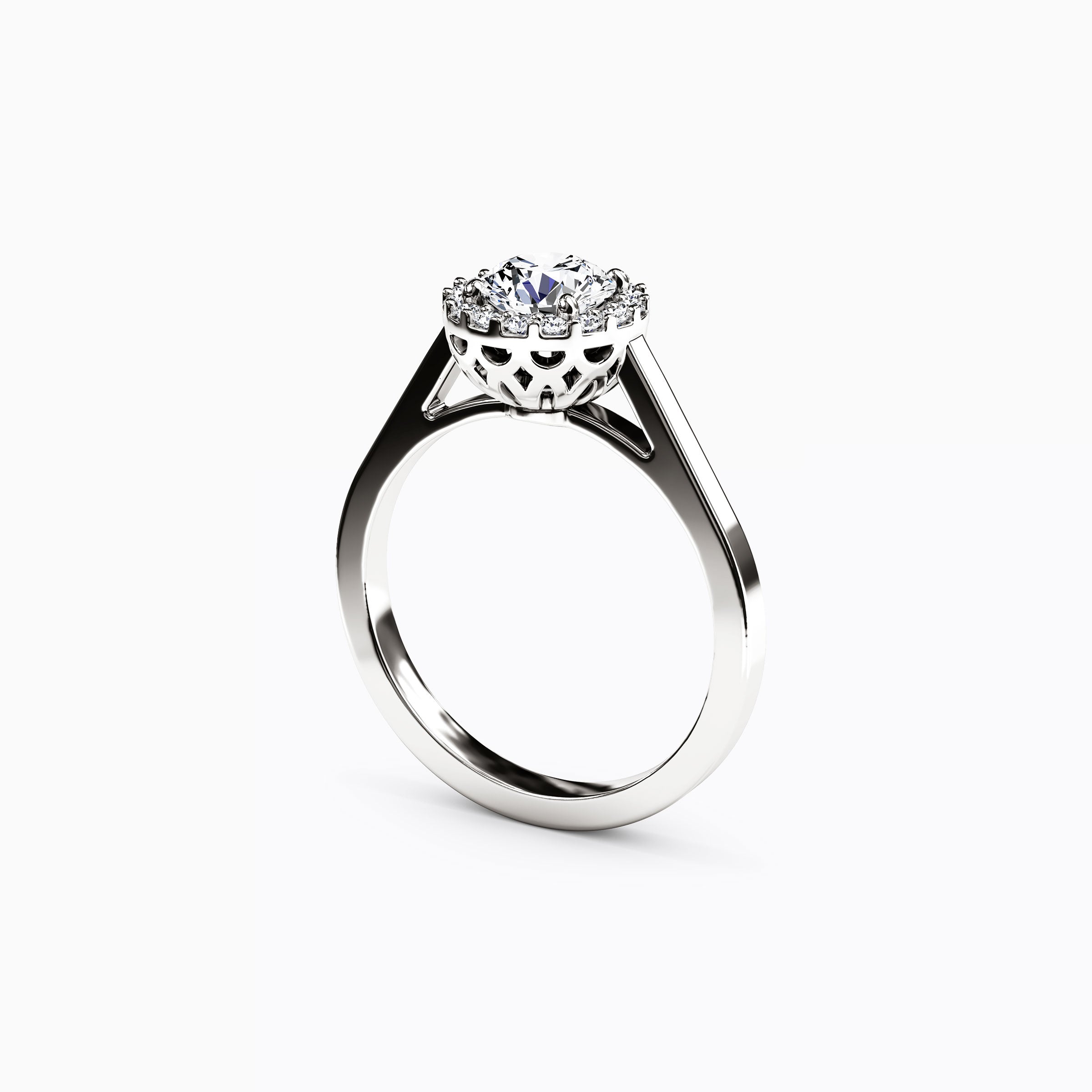 Bague de fiançailles Halo Pierced Gallery en platine