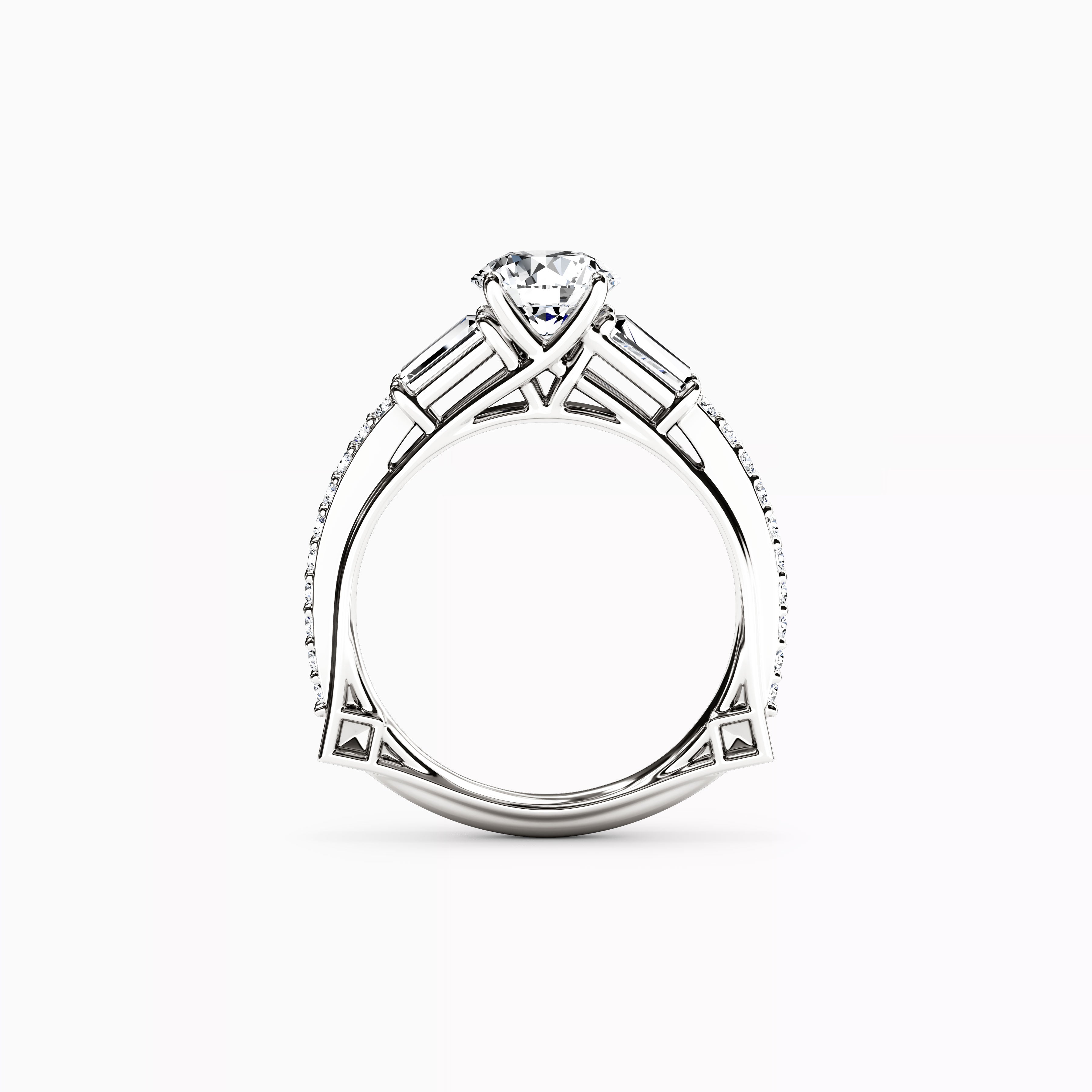 Three Stone Baguette Engagement Ring in Platinum