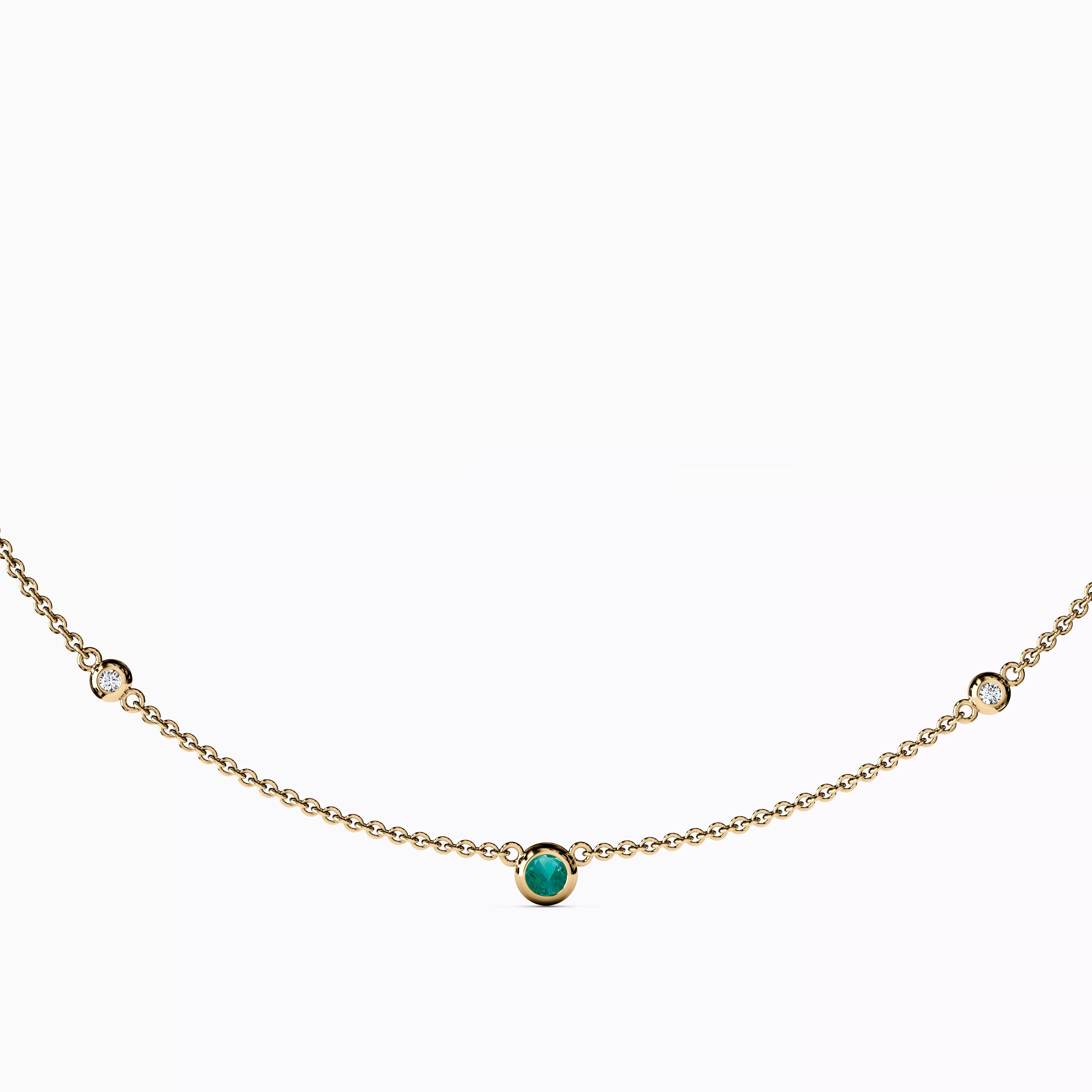 Collier serti clos d'émeraudes et de diamants | Or 14 carats